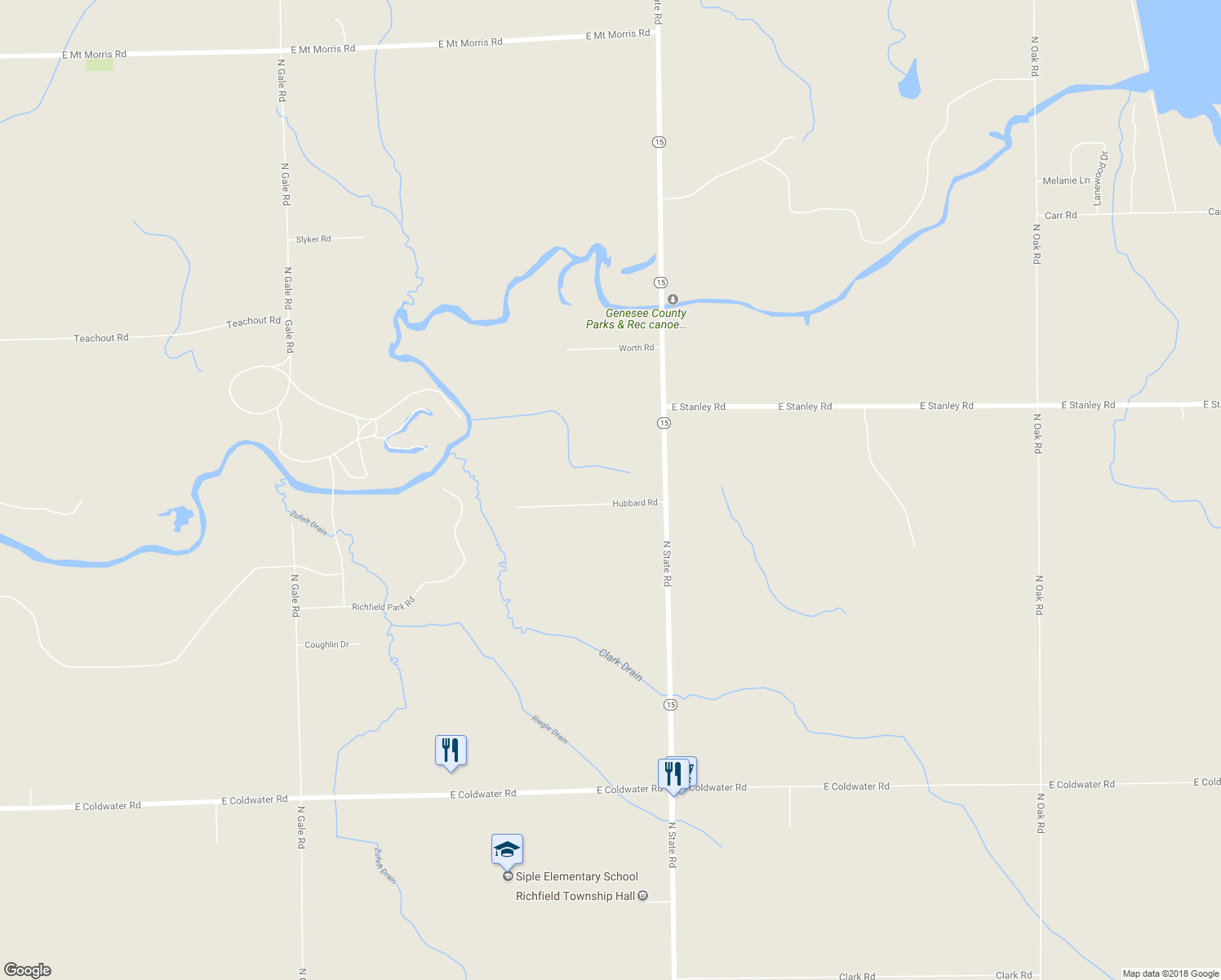 map of restaurants, bars, coffee shops, grocery stores, and more near 9451 Hubbard Road in Davison