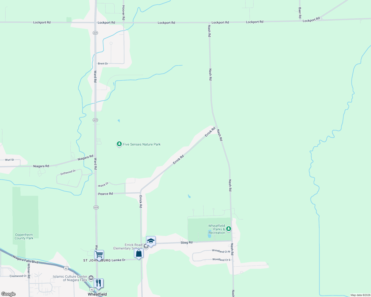 map of restaurants, bars, coffee shops, grocery stores, and more near 6572 Errick Road in North Tonawanda