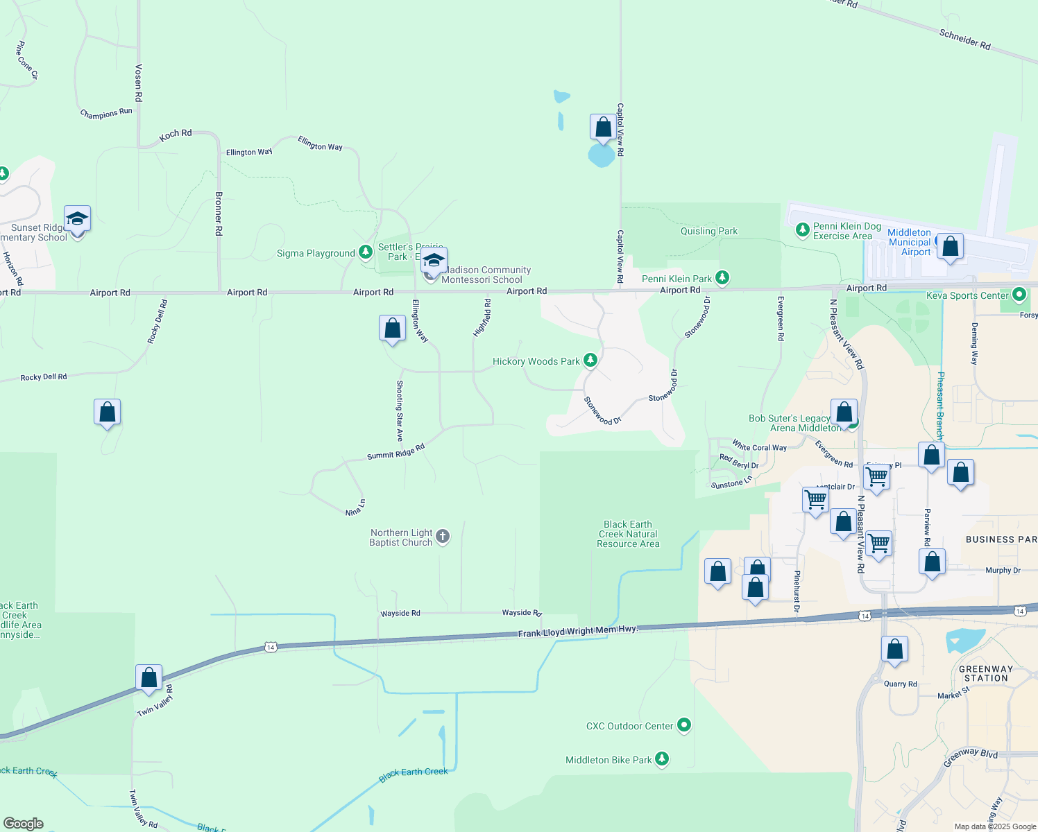 map of restaurants, bars, coffee shops, grocery stores, and more near 7332 Summit Ridge Rd in Middleton