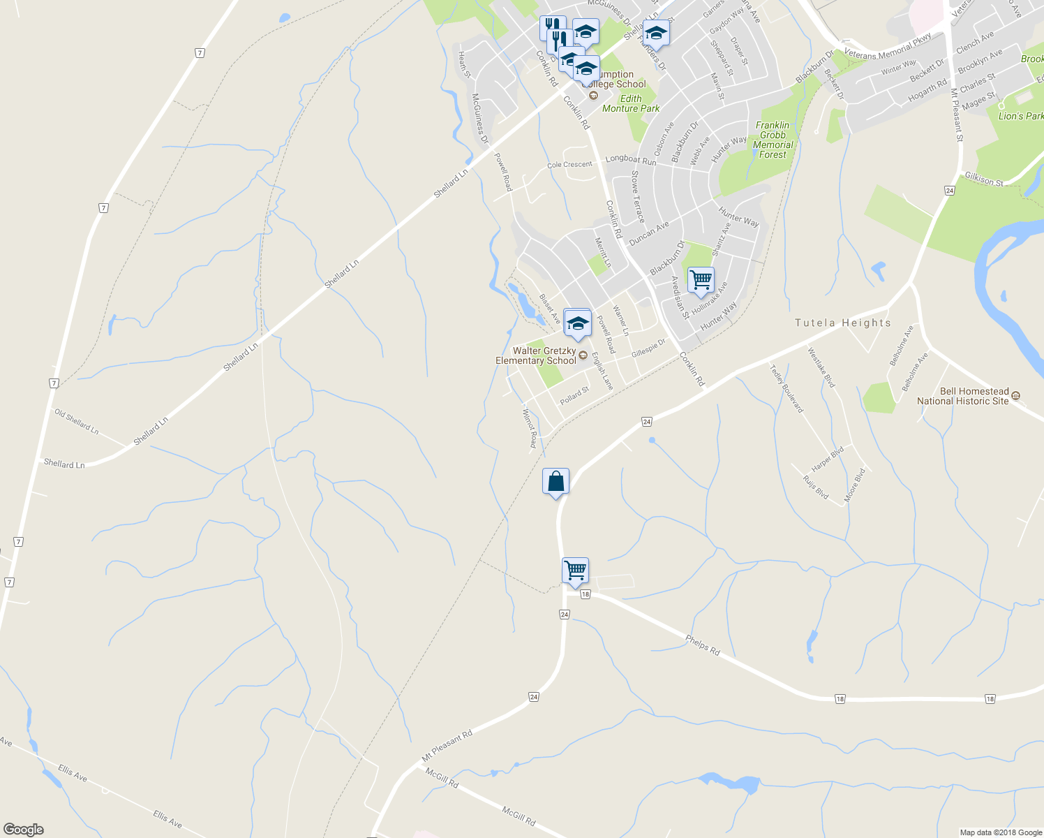 map of restaurants, bars, coffee shops, grocery stores, and more near 10 Wilmot Road in Brantford