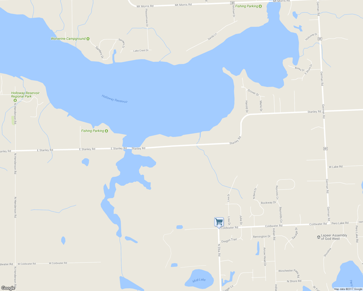 map of restaurants, bars, coffee shops, grocery stores, and more near 5714 Stanley Road in Columbiaville