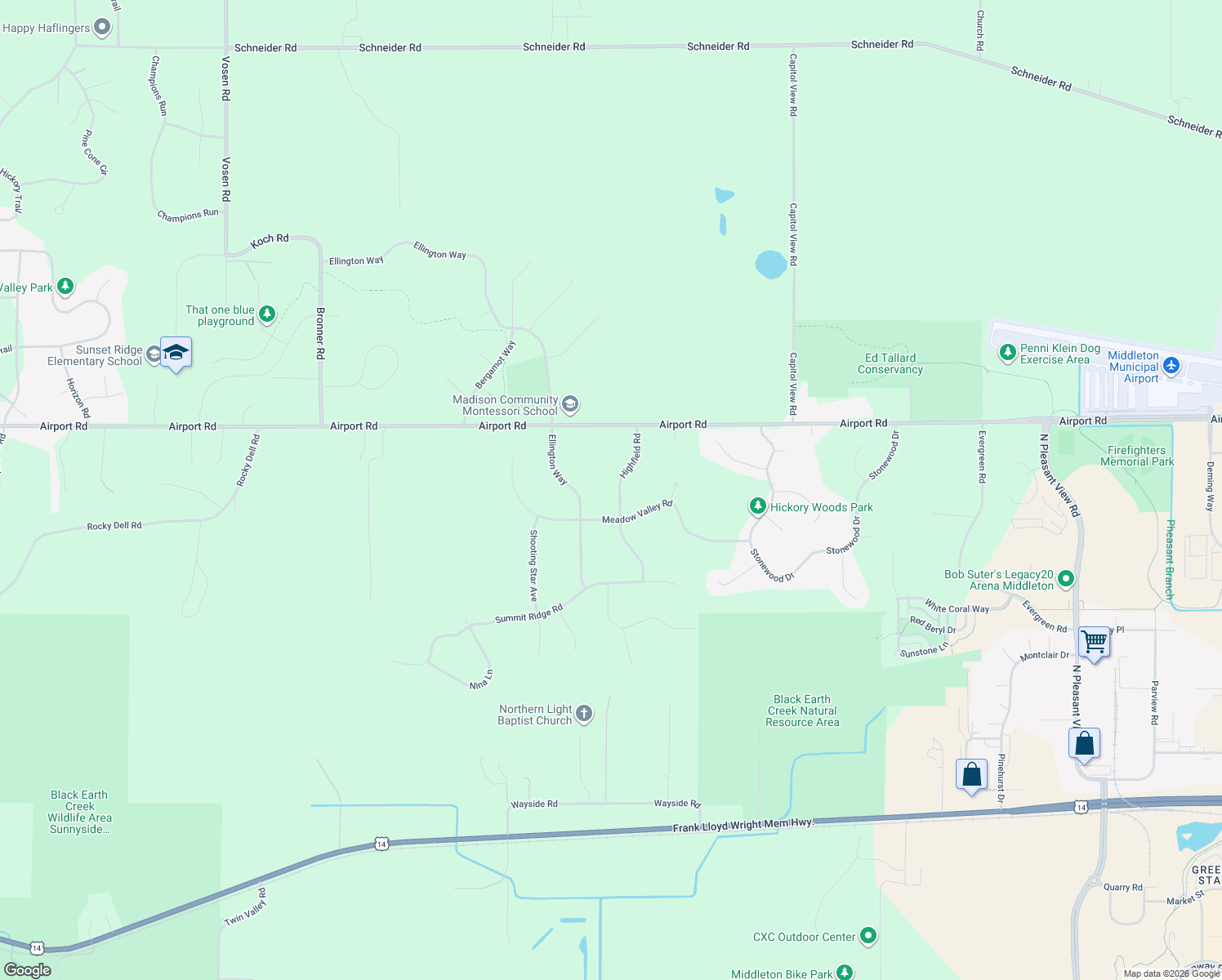 map of restaurants, bars, coffee shops, grocery stores, and more near 4604 Highfield Rd in Middleton