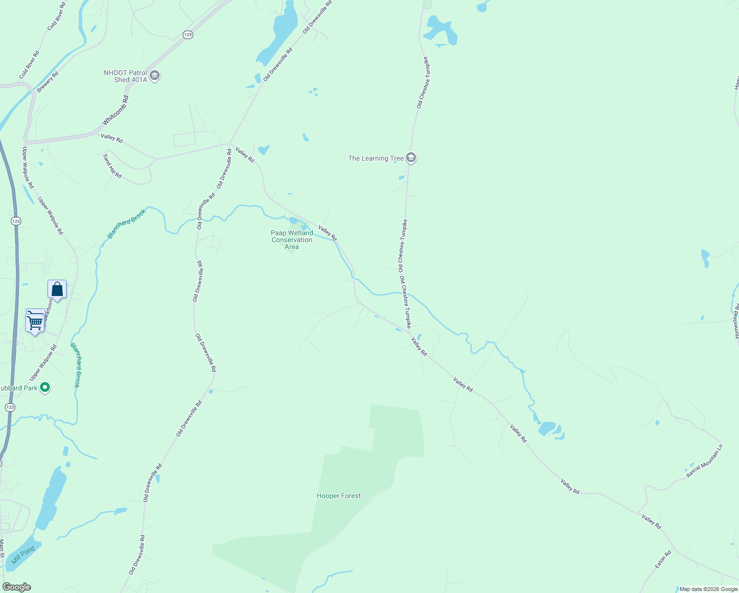 map of restaurants, bars, coffee shops, grocery stores, and more near 343 Valley Road in Walpole