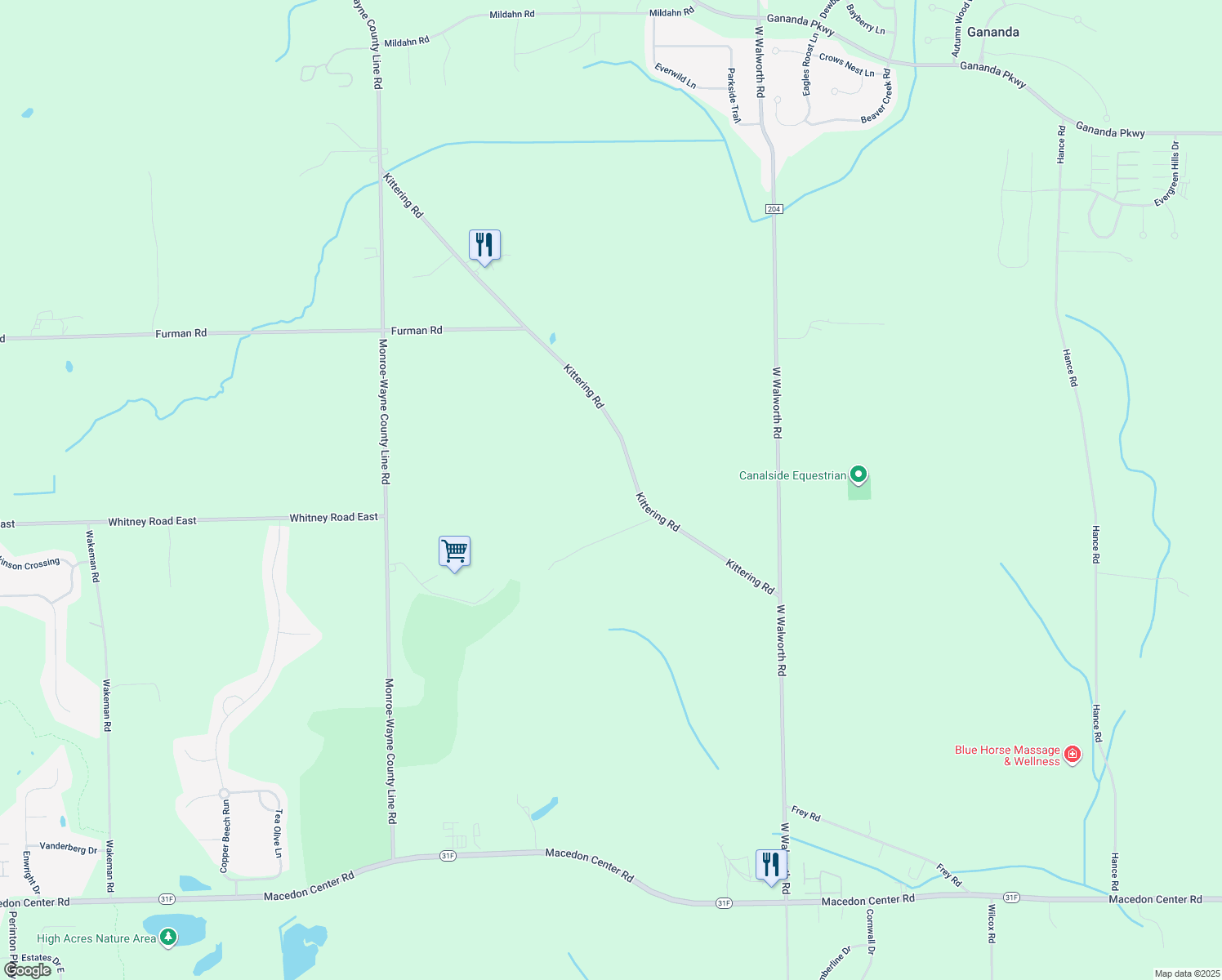 map of restaurants, bars, coffee shops, grocery stores, and more near 2889 Kittering Rd in Macedon