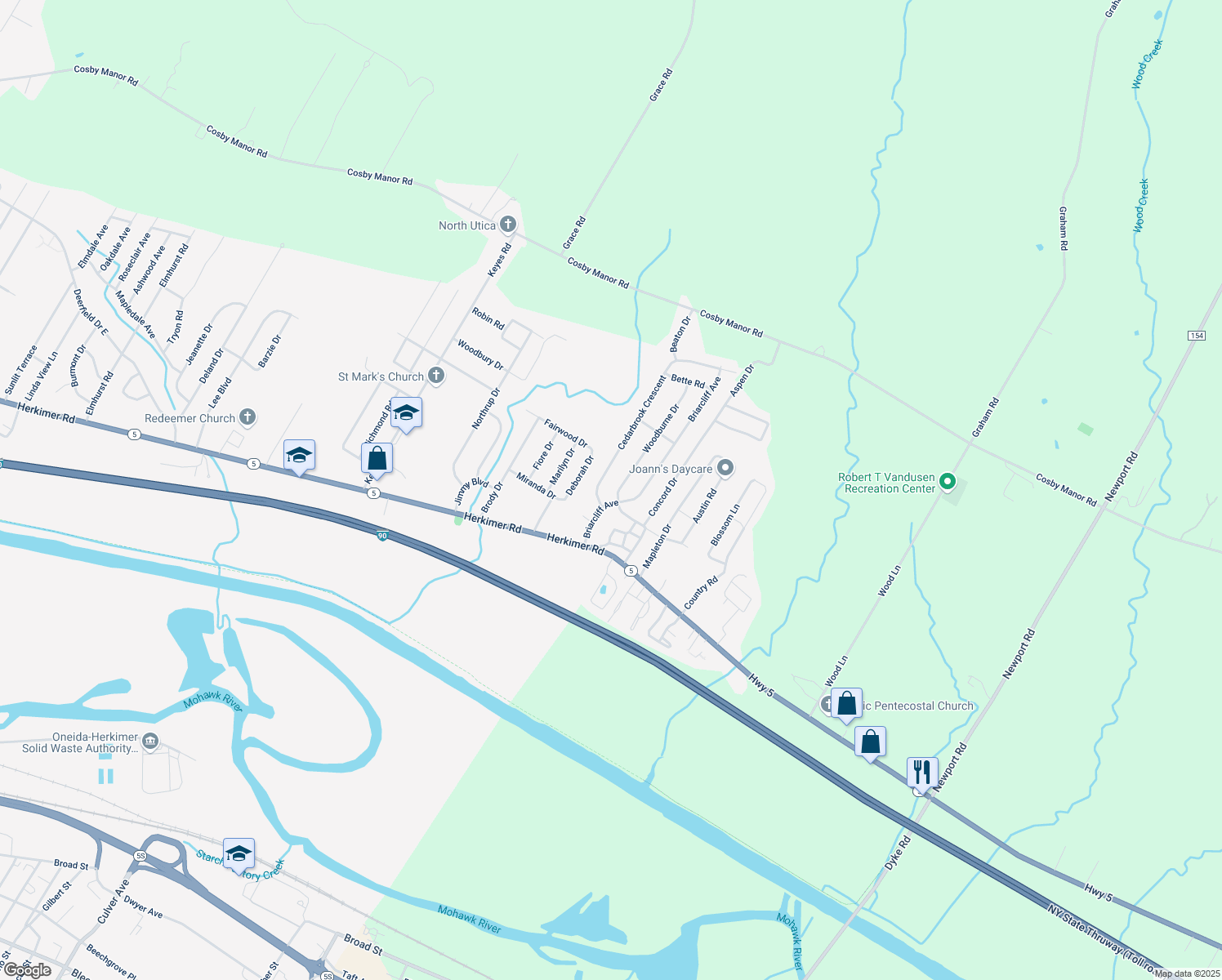 map of restaurants, bars, coffee shops, grocery stores, and more near 403 Woodburne Dr in Utica