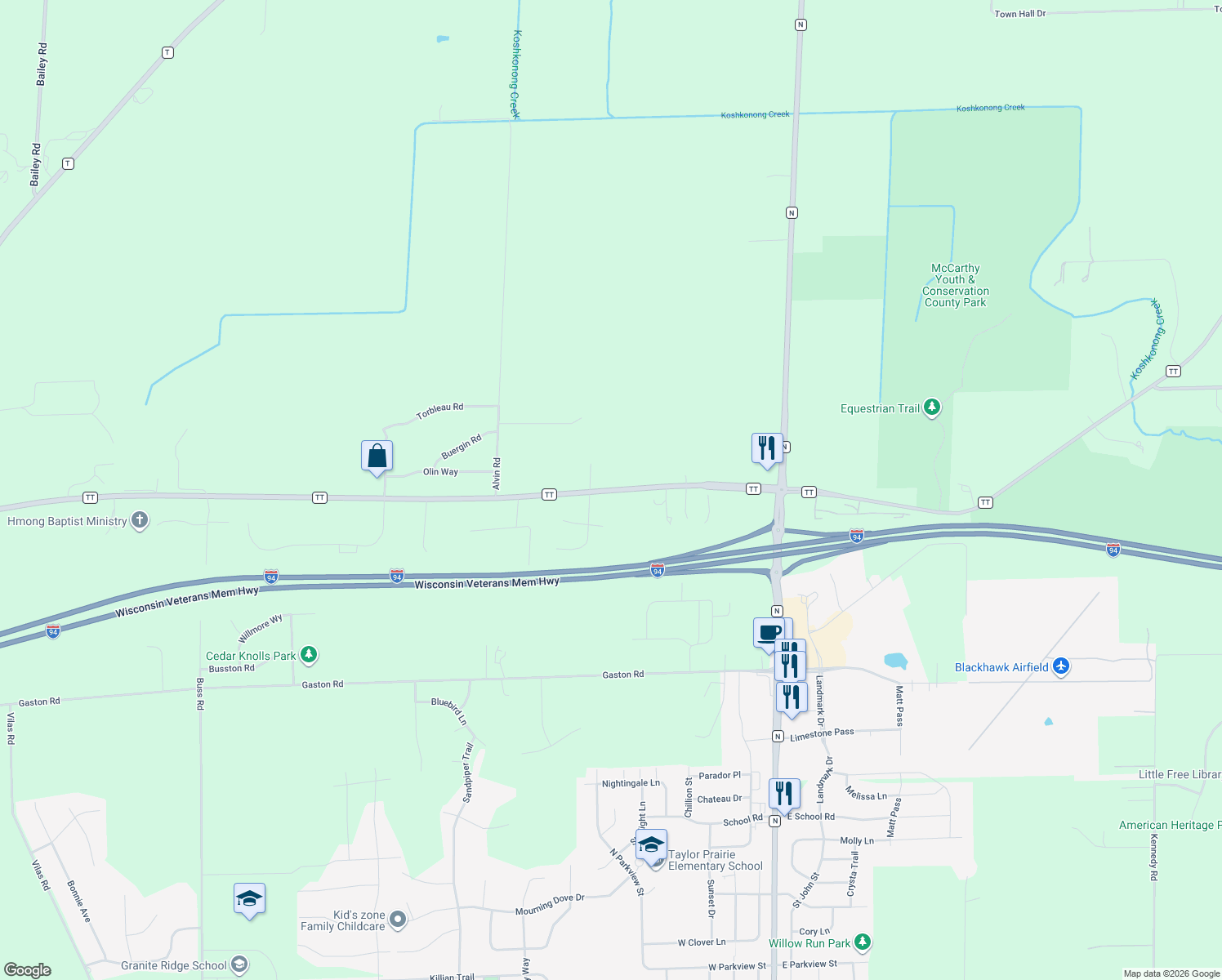 map of restaurants, bars, coffee shops, grocery stores, and more near 4591 County Road Tt in Sun Prairie