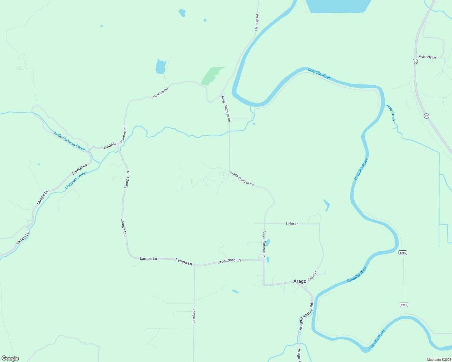 map of restaurants, bars, coffee shops, grocery stores, and more near 54885 Arago-Fishtrap Road in Myrtle Point