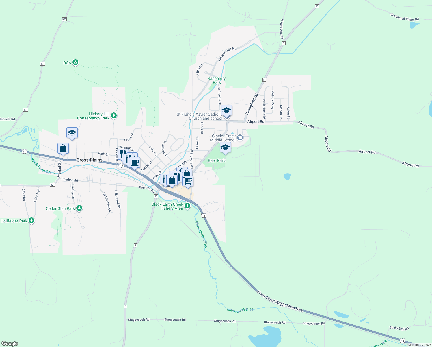 map of restaurants, bars, coffee shops, grocery stores, and more near 2396 Apple Wood Dr in Cross Plains