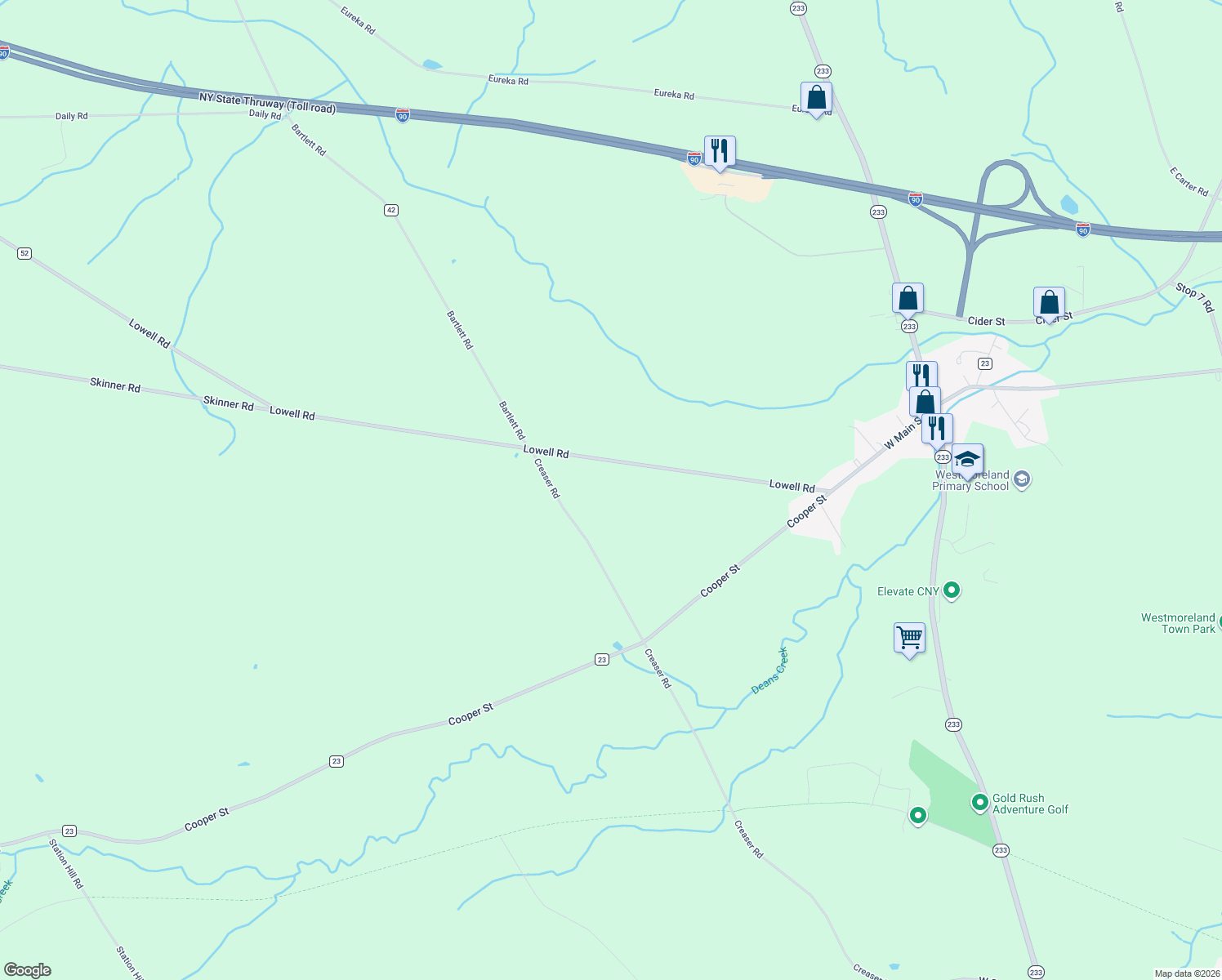 map of restaurants, bars, coffee shops, grocery stores, and more near 7036 Lowell Rd in Rome