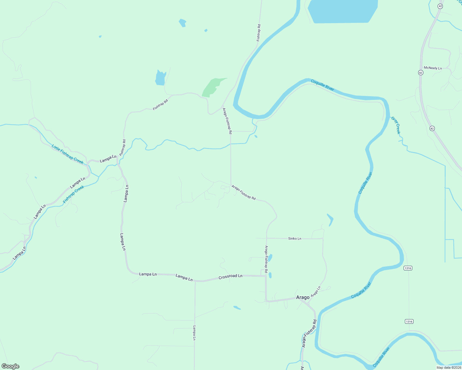 map of restaurants, bars, coffee shops, grocery stores, and more near 54886 Arago-Fishtrap Road in Myrtle Point