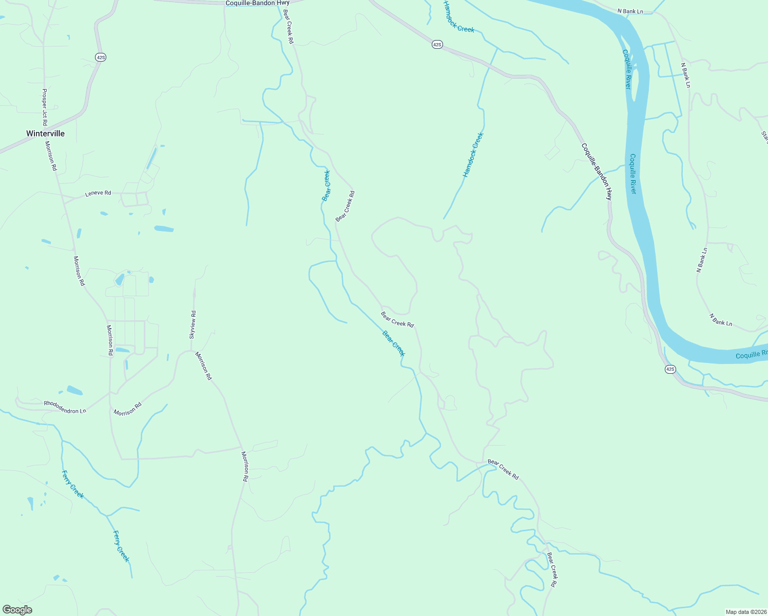 map of restaurants, bars, coffee shops, grocery stores, and more near 54991 Bear Creek Road in Bandon