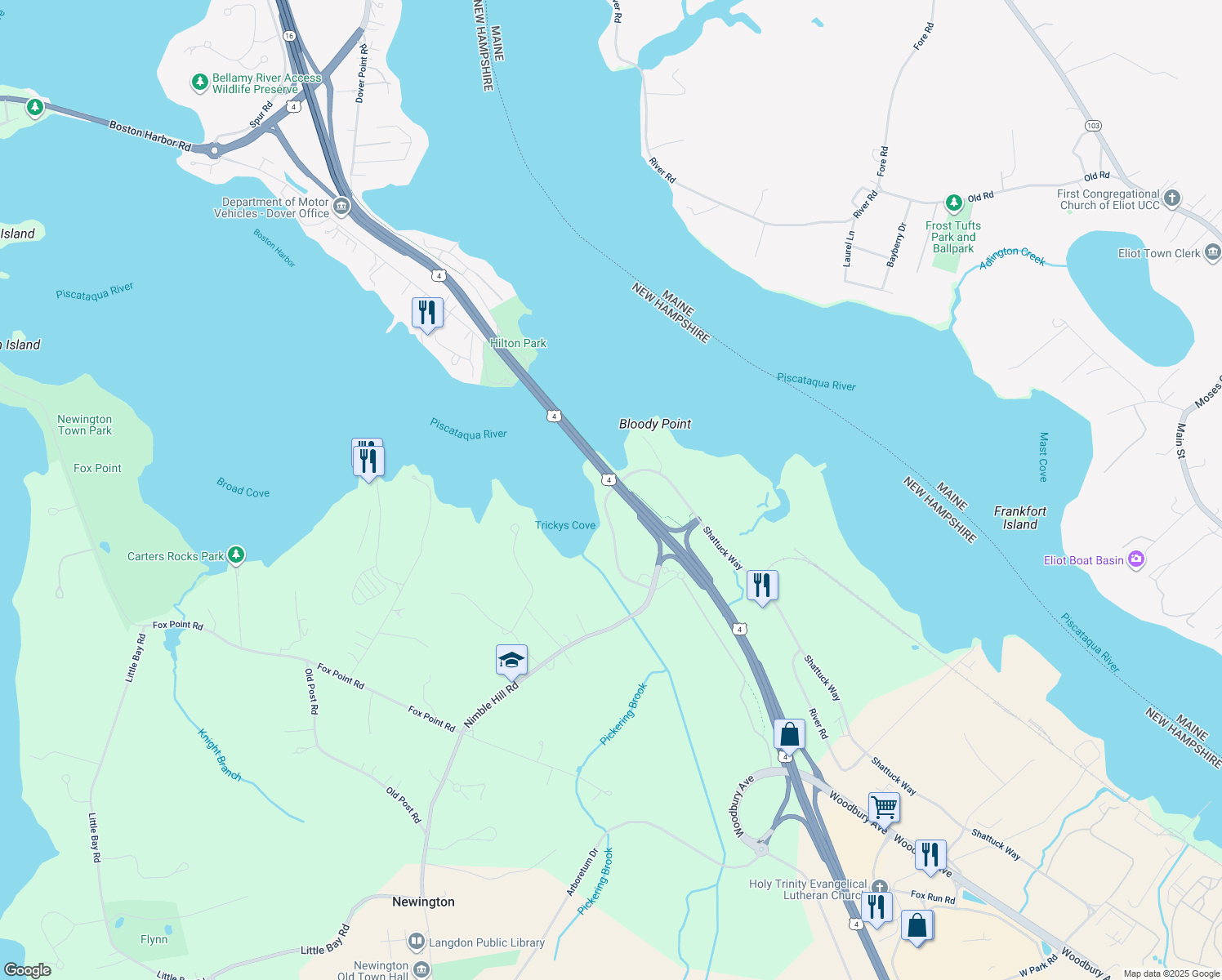 map of restaurants, bars, coffee shops, grocery stores, and more near 516 Shattuck Way in Newington