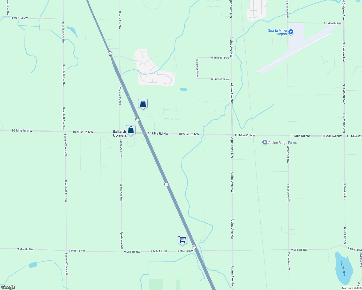 map of restaurants, bars, coffee shops, grocery stores, and more near 1180 10 Mile Rd NW in Sparta