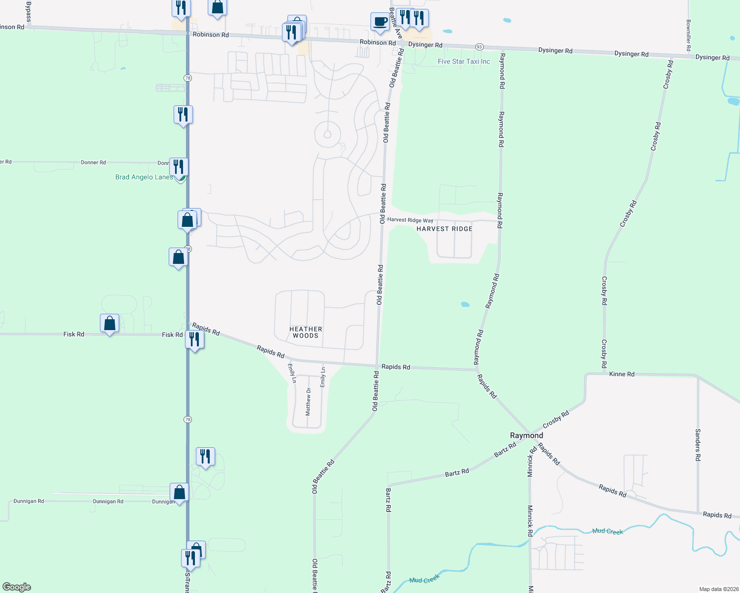 map of restaurants, bars, coffee shops, grocery stores, and more near 6398 Rebecca Rd in Lockport