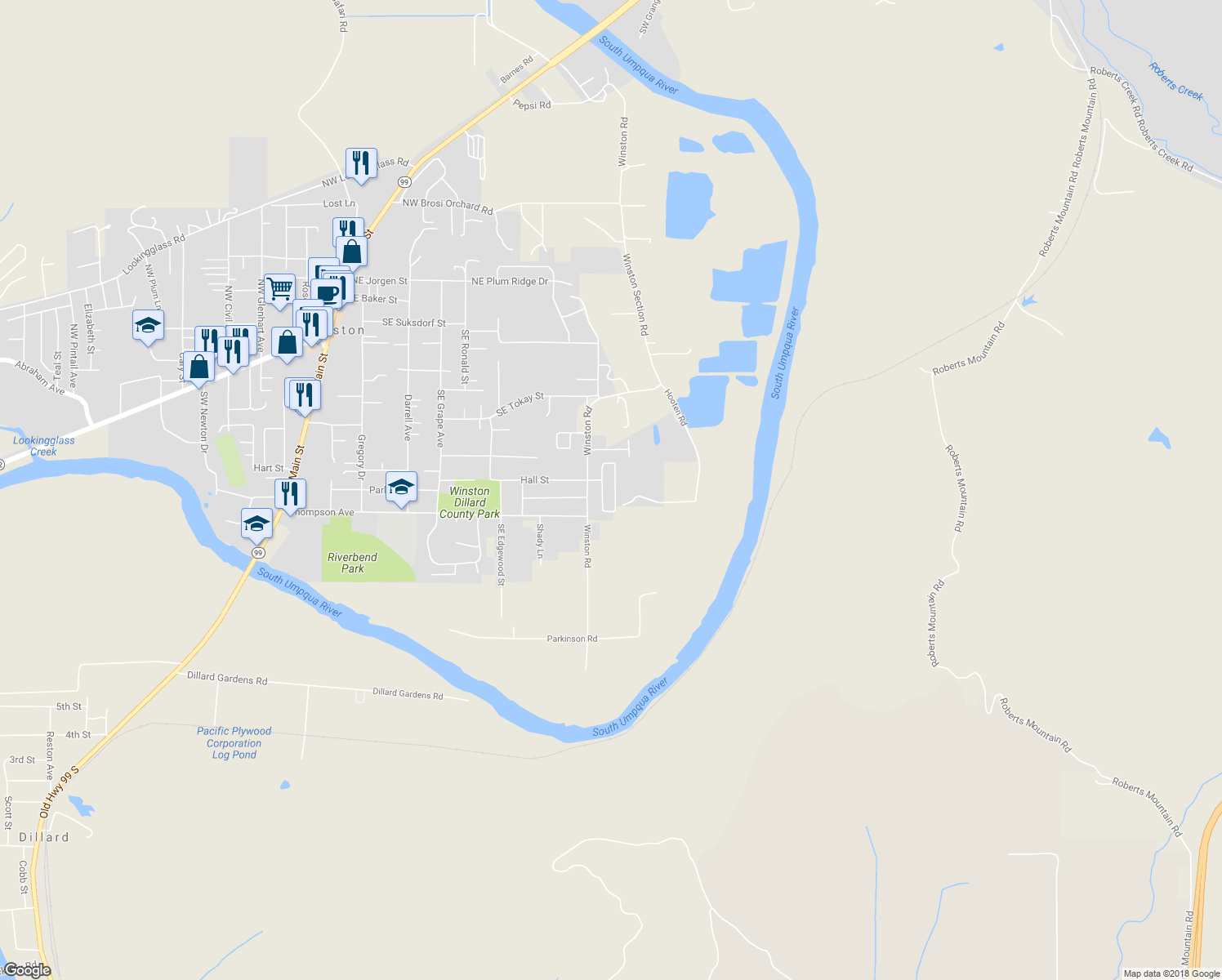 map of restaurants, bars, coffee shops, grocery stores, and more near 124 Country Side Lane in Winston