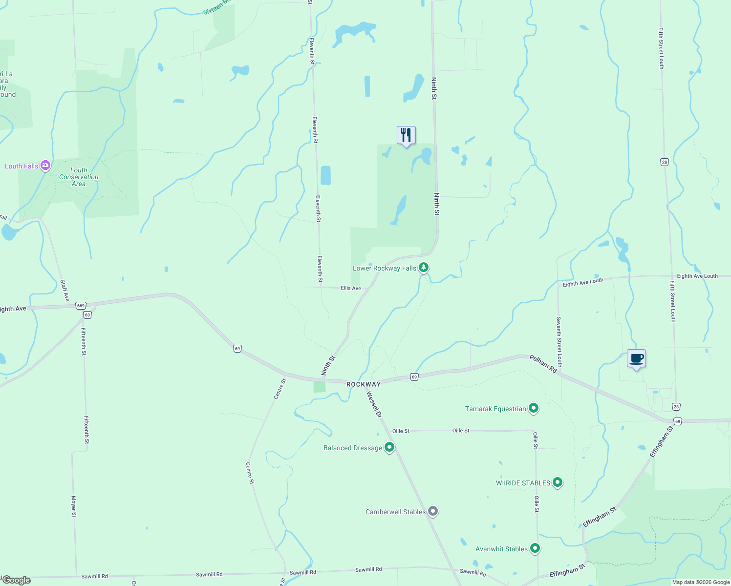 map of restaurants, bars, coffee shops, grocery stores, and more near 3113 Ninth Street in St. Catharines