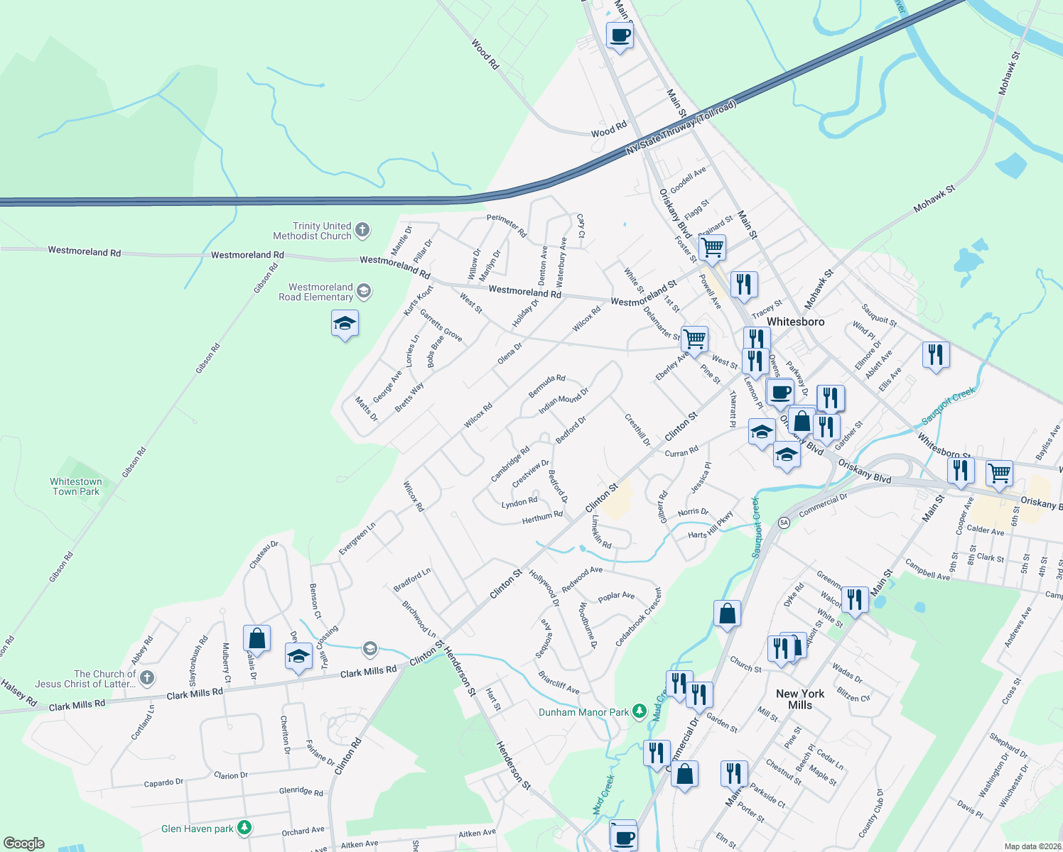 map of restaurants, bars, coffee shops, grocery stores, and more near 27 Indian Mound Dr in Whitesboro