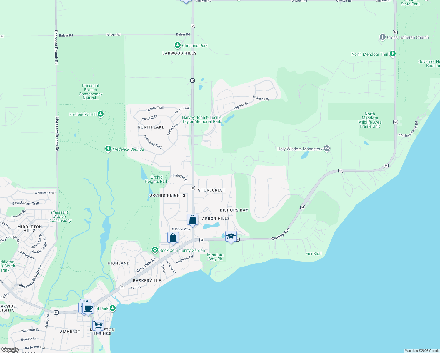 map of restaurants, bars, coffee shops, grocery stores, and more near 5104 Concord Dr in Middleton