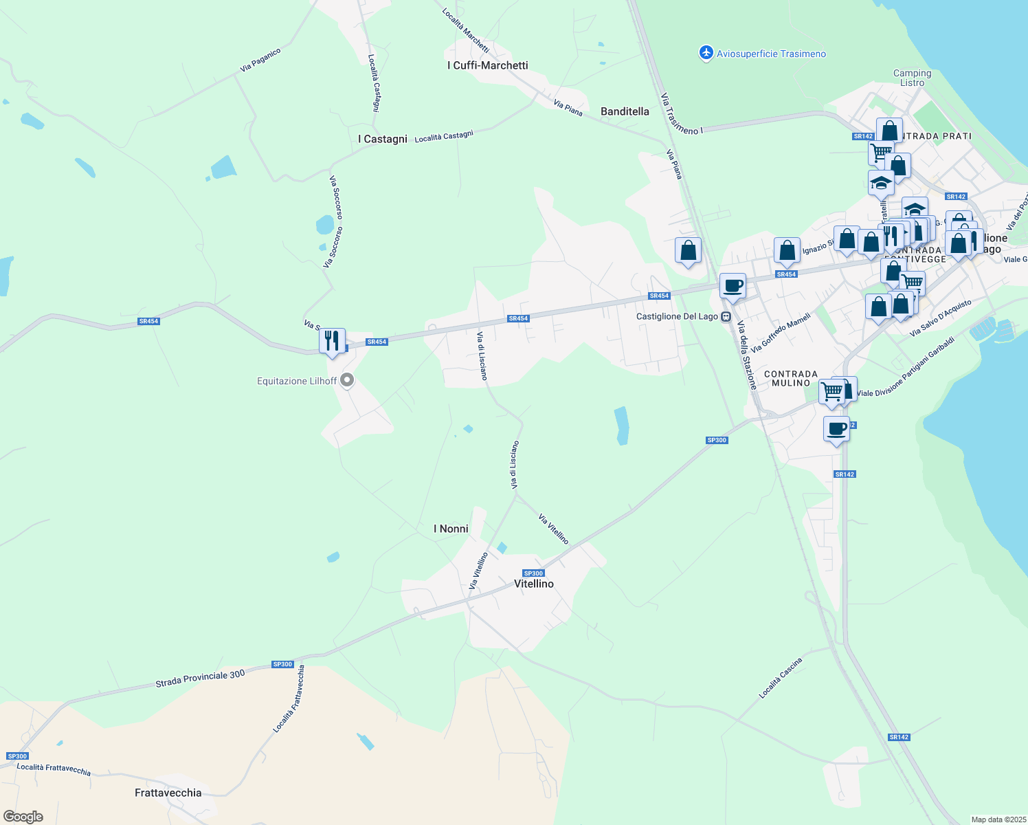 map of restaurants, bars, coffee shops, grocery stores, and more near 60 Via di Lisciano in Provincia di Perugia