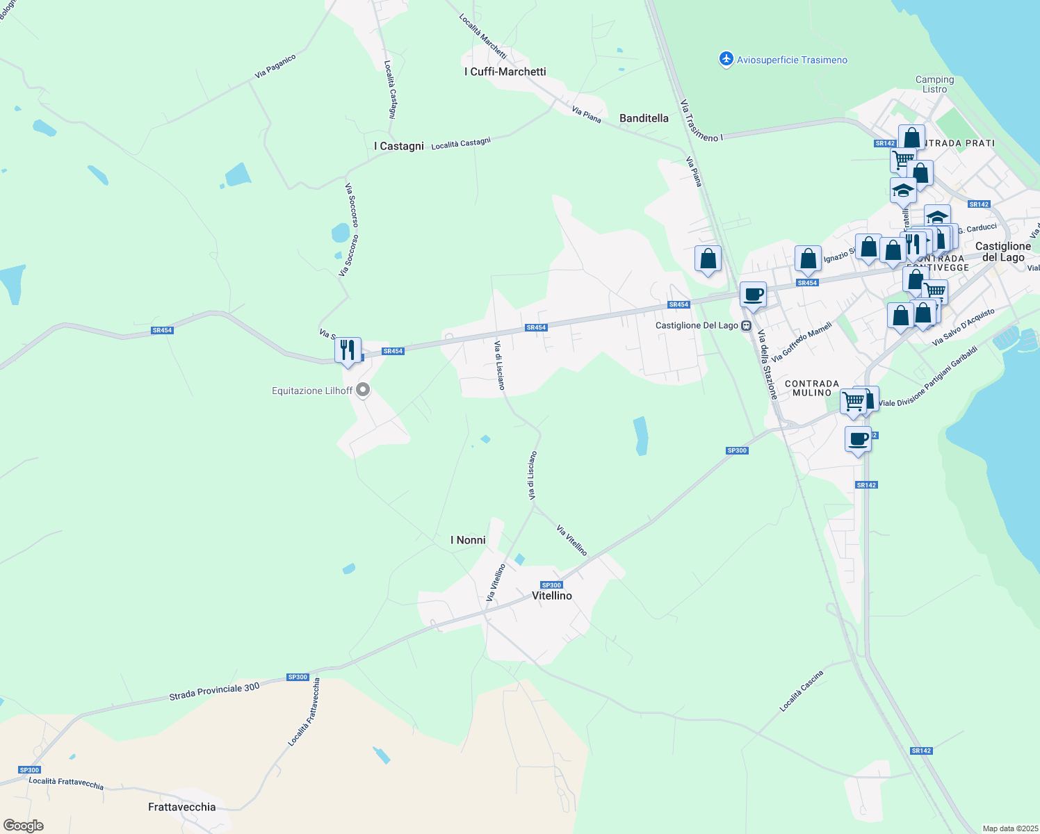 map of restaurants, bars, coffee shops, grocery stores, and more near 60 Via di Lisciano in Provincia di Perugia