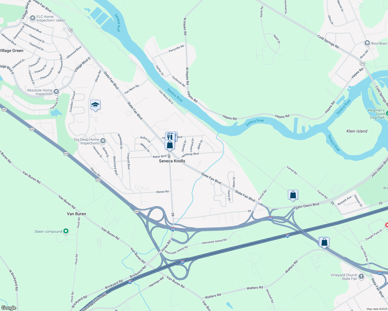 map of restaurants, bars, coffee shops, grocery stores, and more near 112 Northrup Blvd in Syracuse