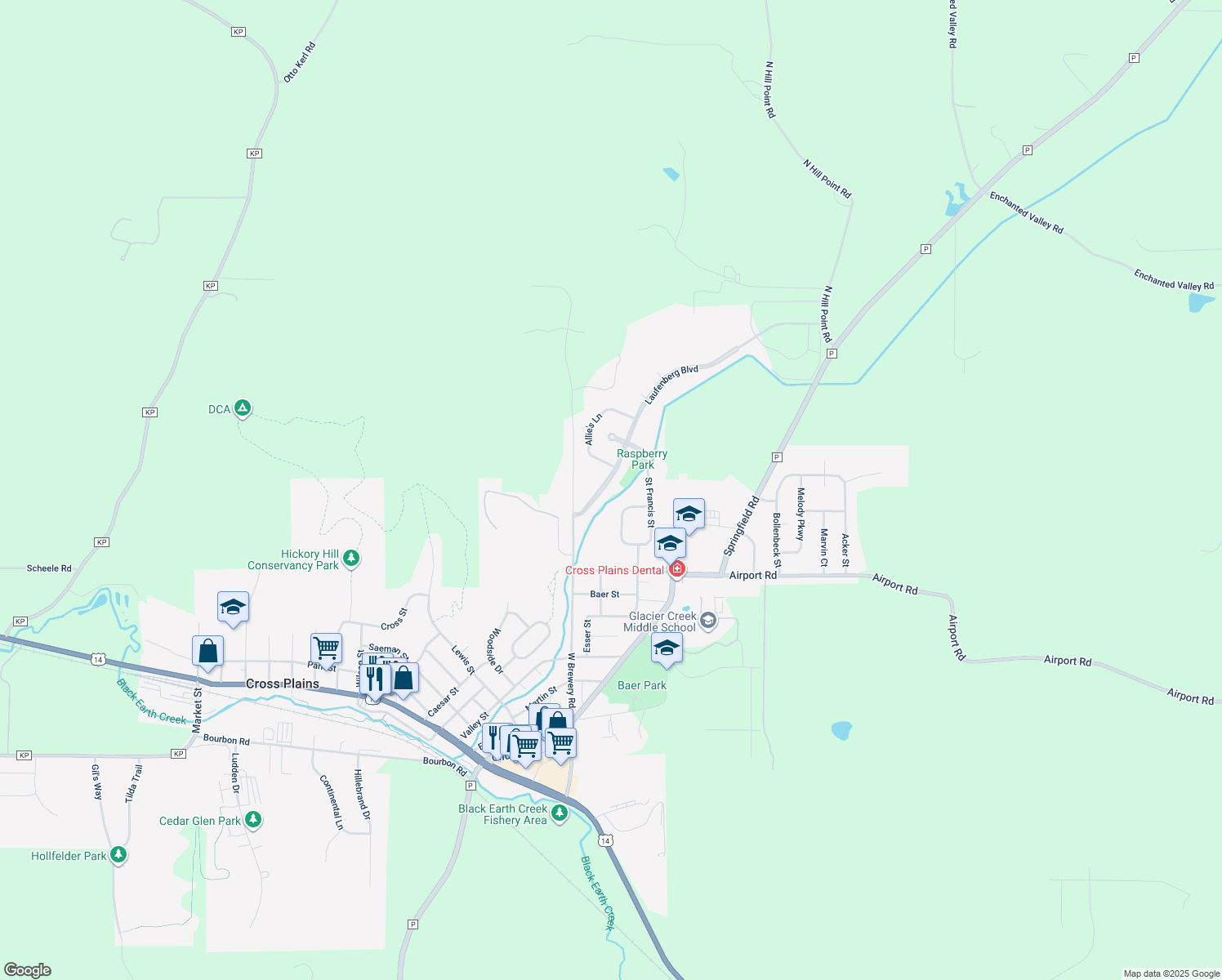 map of restaurants, bars, coffee shops, grocery stores, and more near 5012 Laufenberg Boulevard in Cross Plains