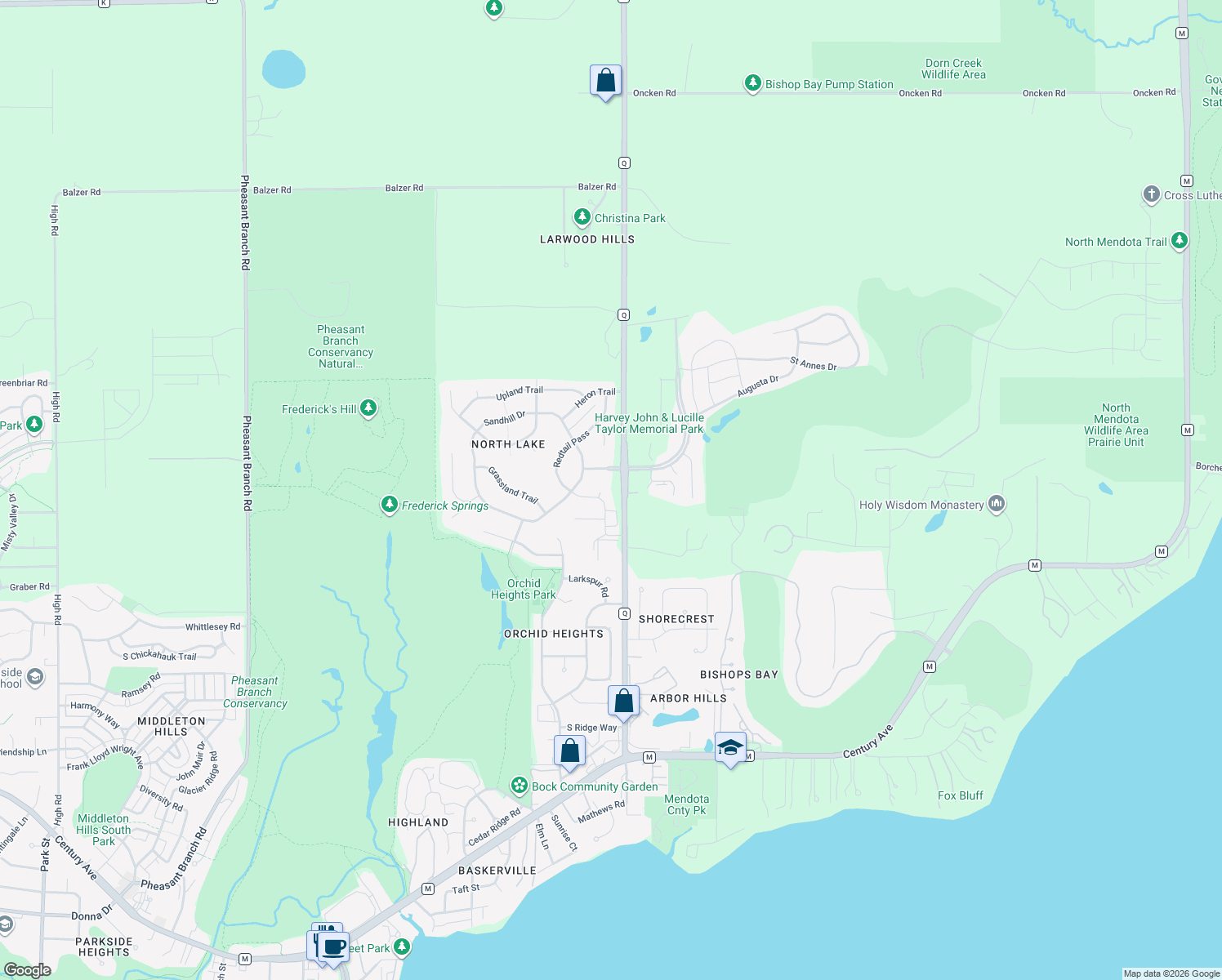 map of restaurants, bars, coffee shops, grocery stores, and more near 4205 Monarck Court in Middleton