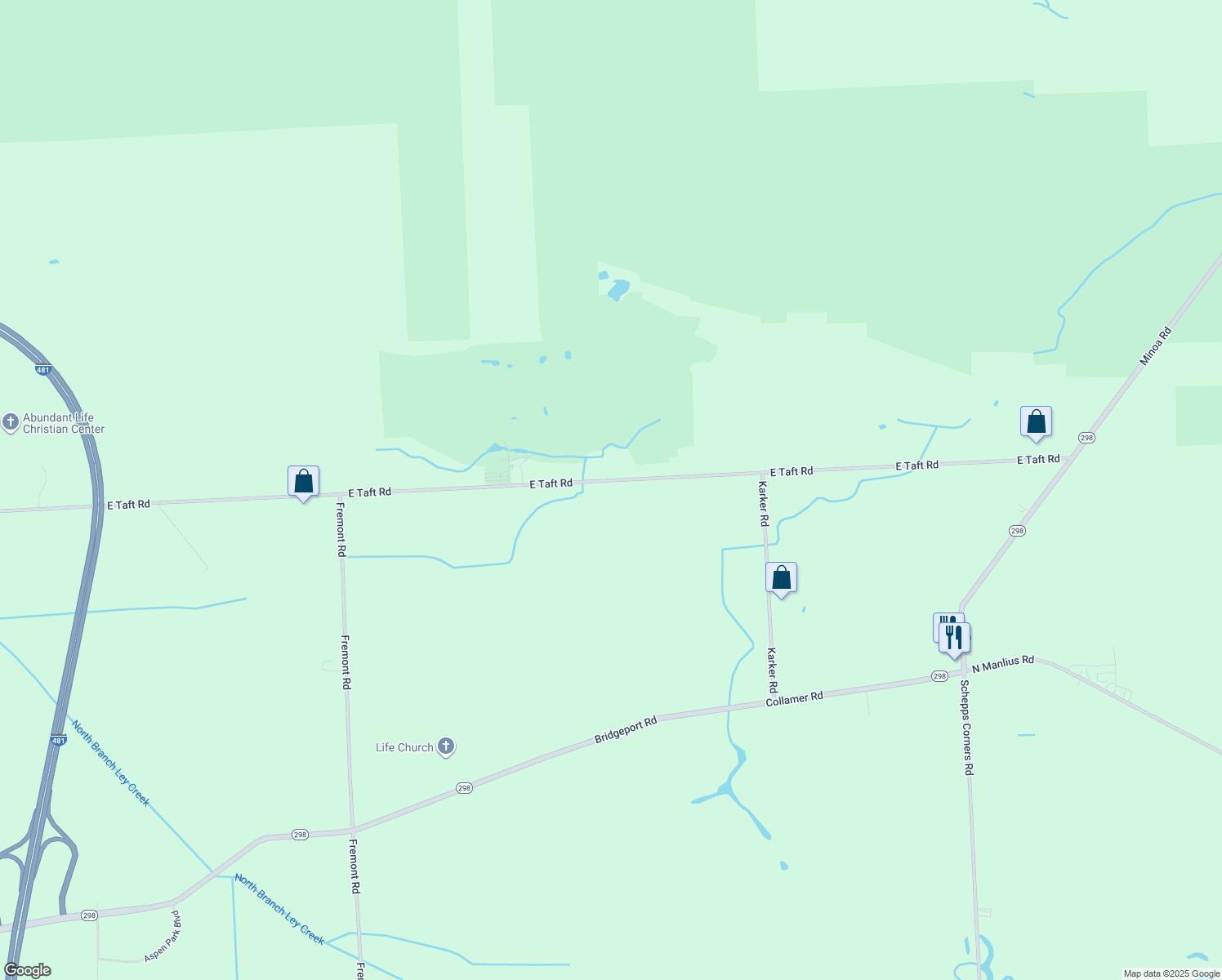 map of restaurants, bars, coffee shops, grocery stores, and more near 7274 East Taft Road in East Syracuse