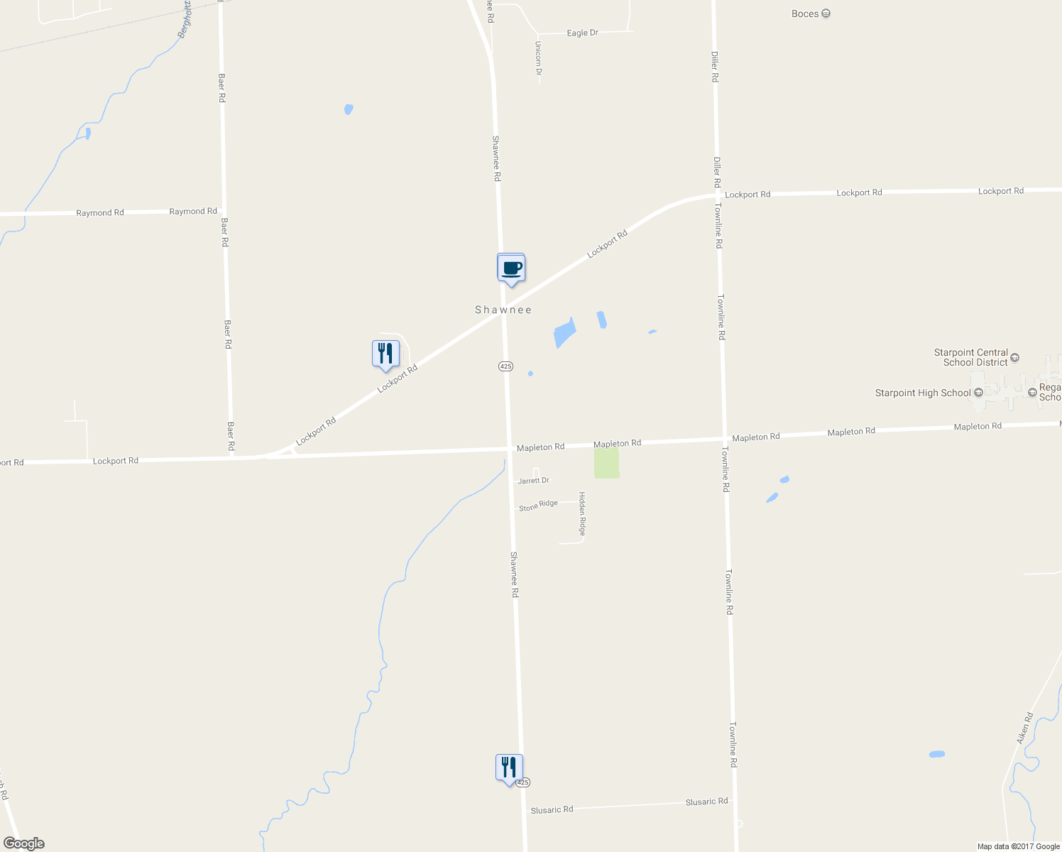 map of restaurants, bars, coffee shops, grocery stores, and more near 3887 Mapleton Road in North Tonawanda