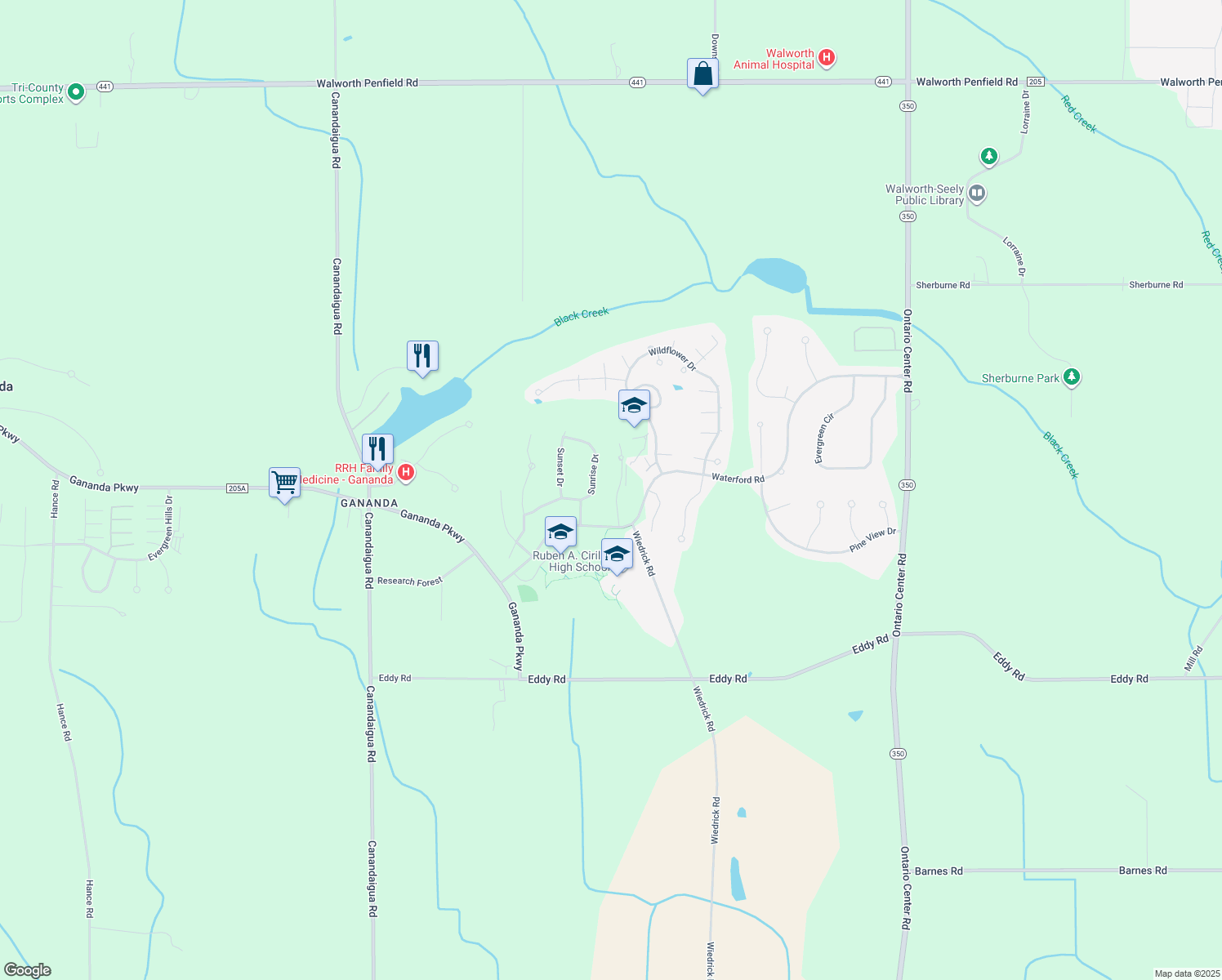 map of restaurants, bars, coffee shops, grocery stores, and more near 3265 Dayspring Ridge in Walworth