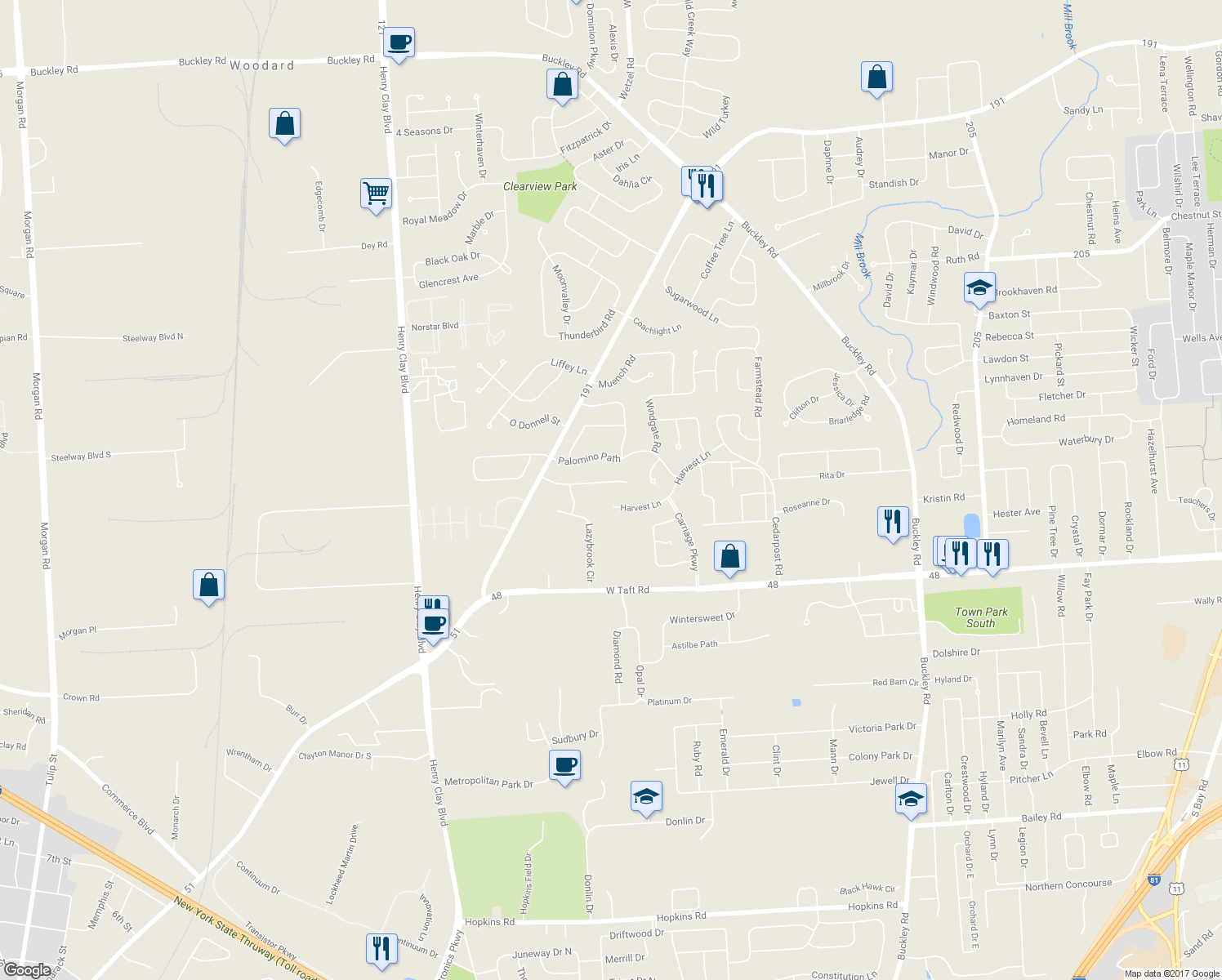 map of restaurants, bars, coffee shops, grocery stores, and more near 7411 Bay Chapel Circle in Liverpool