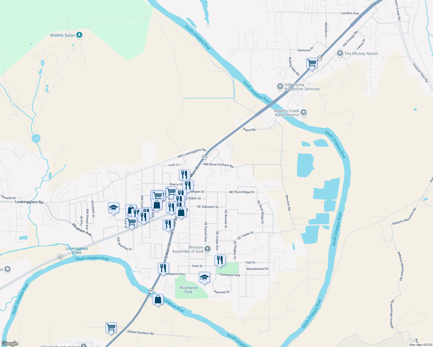map of restaurants, bars, coffee shops, grocery stores, and more near 231 Northeast Darrell Avenue in Winston