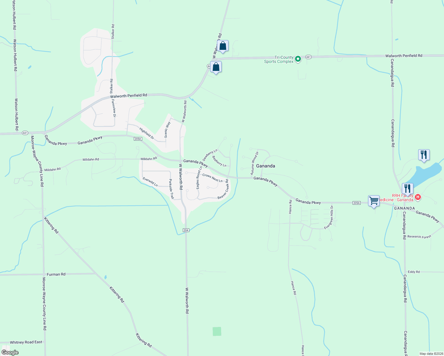 map of restaurants, bars, coffee shops, grocery stores, and more near 649 Crows Nest Lane in Macedon