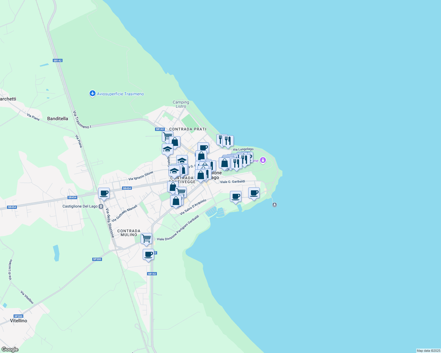 map of restaurants, bars, coffee shops, grocery stores, and more near 1 Piazza Dante Alighieri in Castiglione del Lago