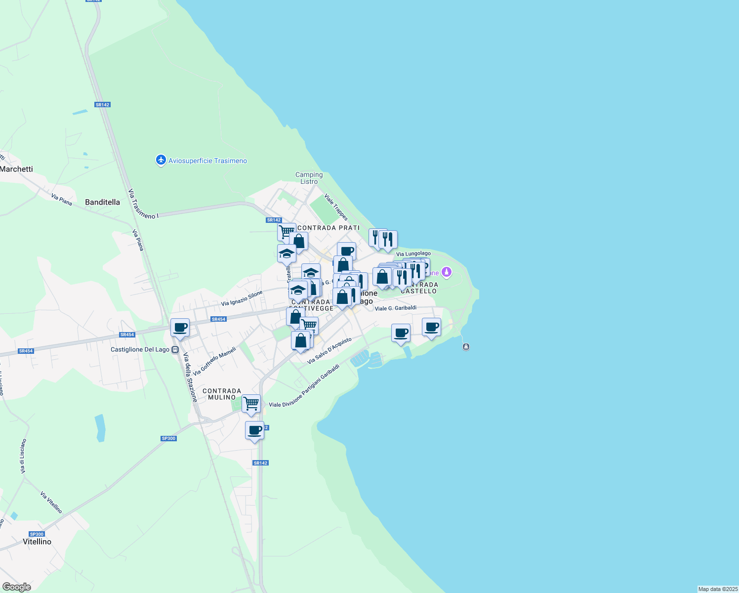 map of restaurants, bars, coffee shops, grocery stores, and more near 1 Piazza Dante Alighieri in Castiglione del Lago