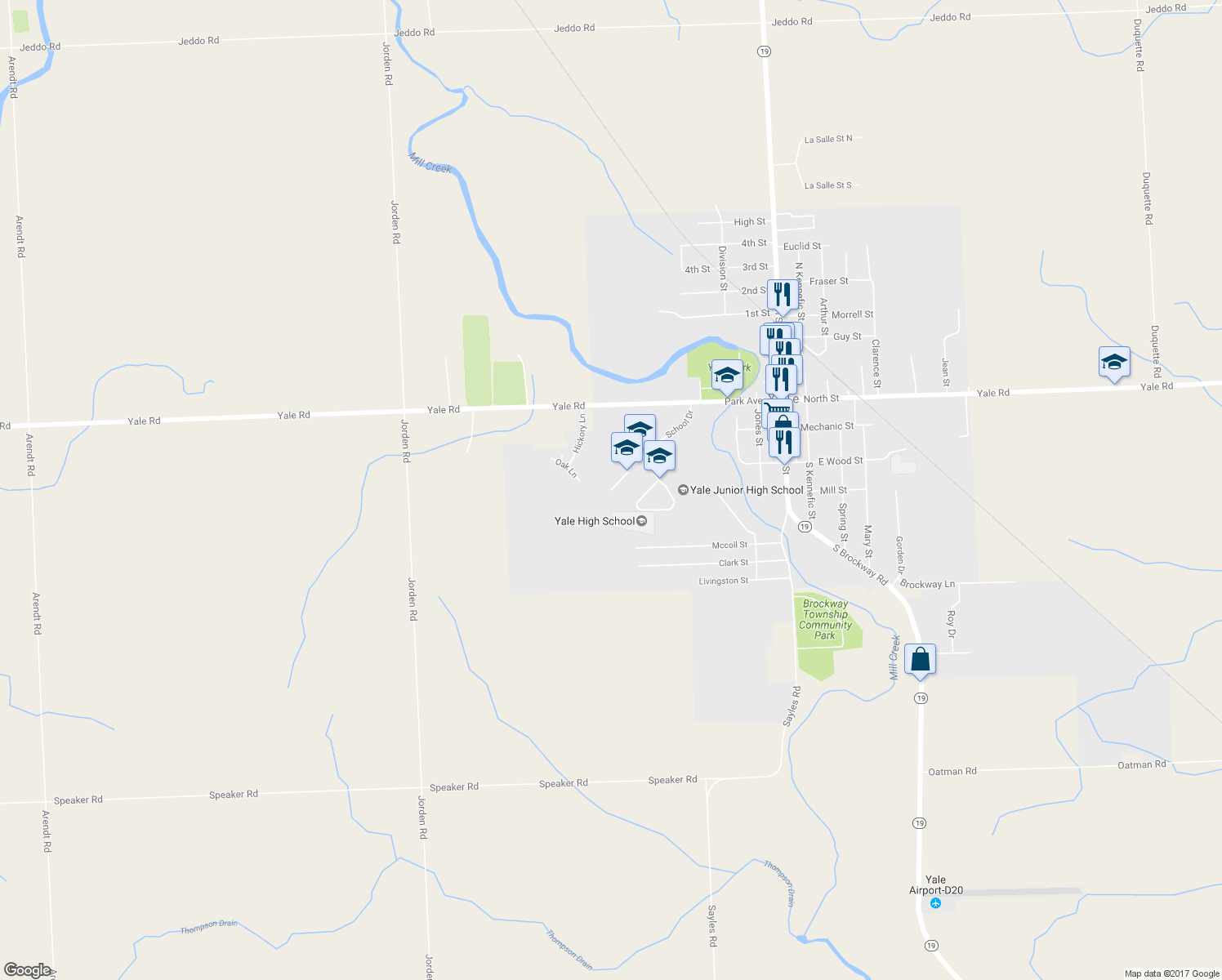 map of restaurants, bars, coffee shops, grocery stores, and more near 299 School Drive in Yale