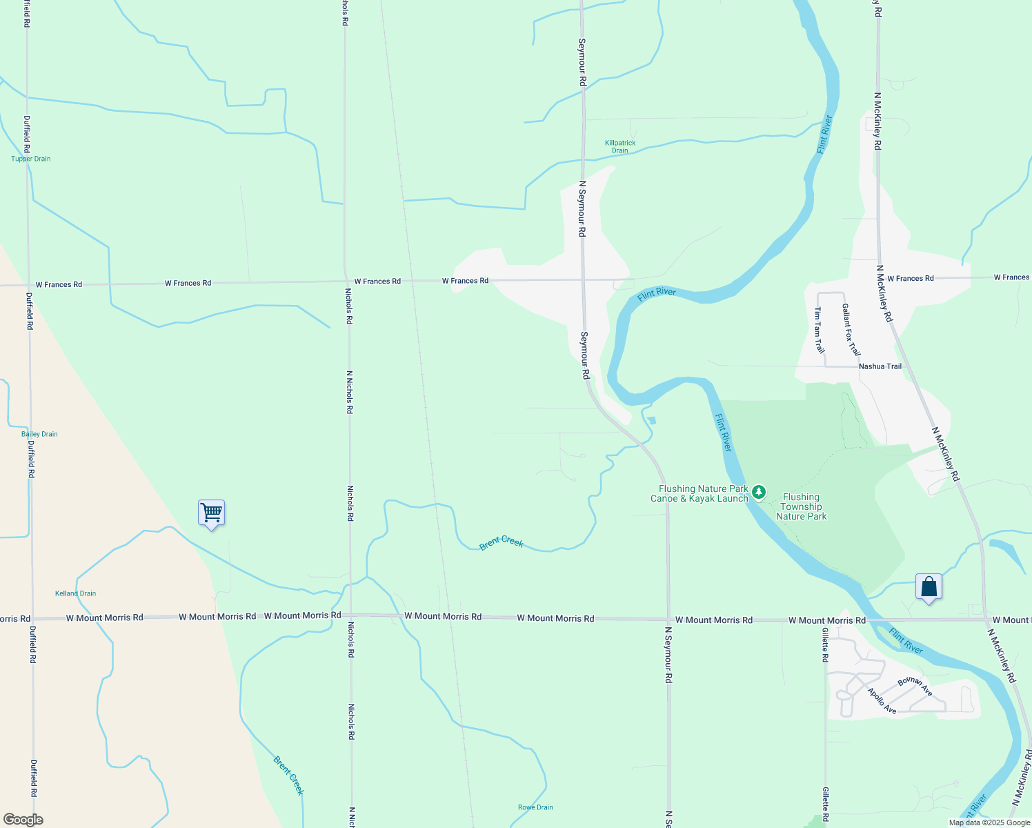 map of restaurants, bars, coffee shops, grocery stores, and more near 8393 North Seymour Road in Flushing
