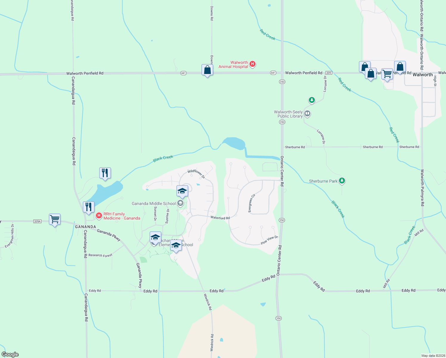 map of restaurants, bars, coffee shops, grocery stores, and more near 3261 Leeward Circle in Walworth