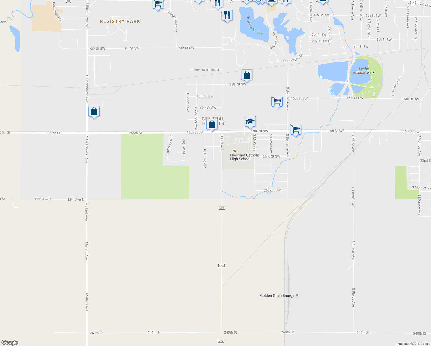 map of restaurants, bars, coffee shops, grocery stores, and more near 2120 South Taft Avenue in Mason City