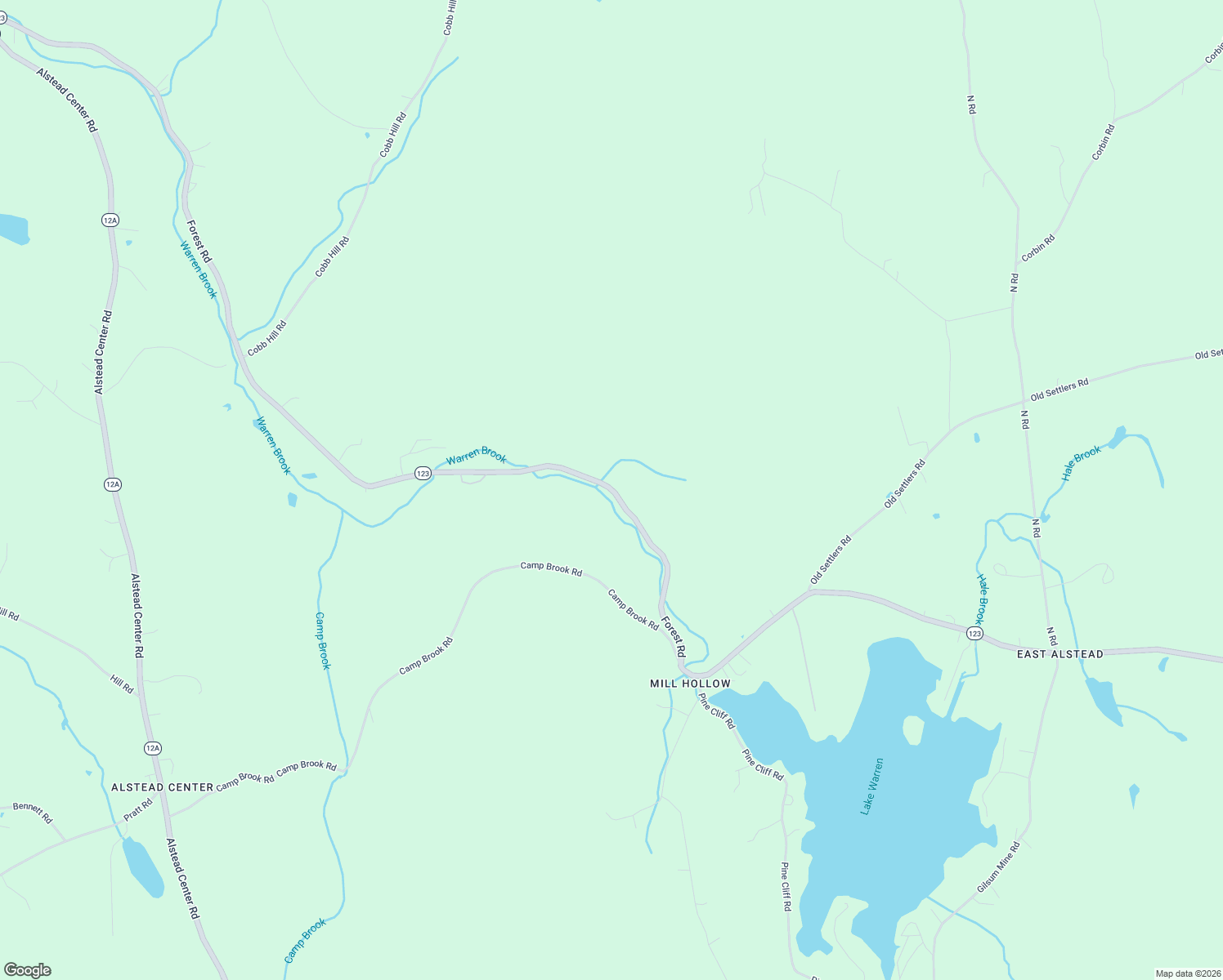 map of restaurants, bars, coffee shops, grocery stores, and more near Forest Road in Alstead