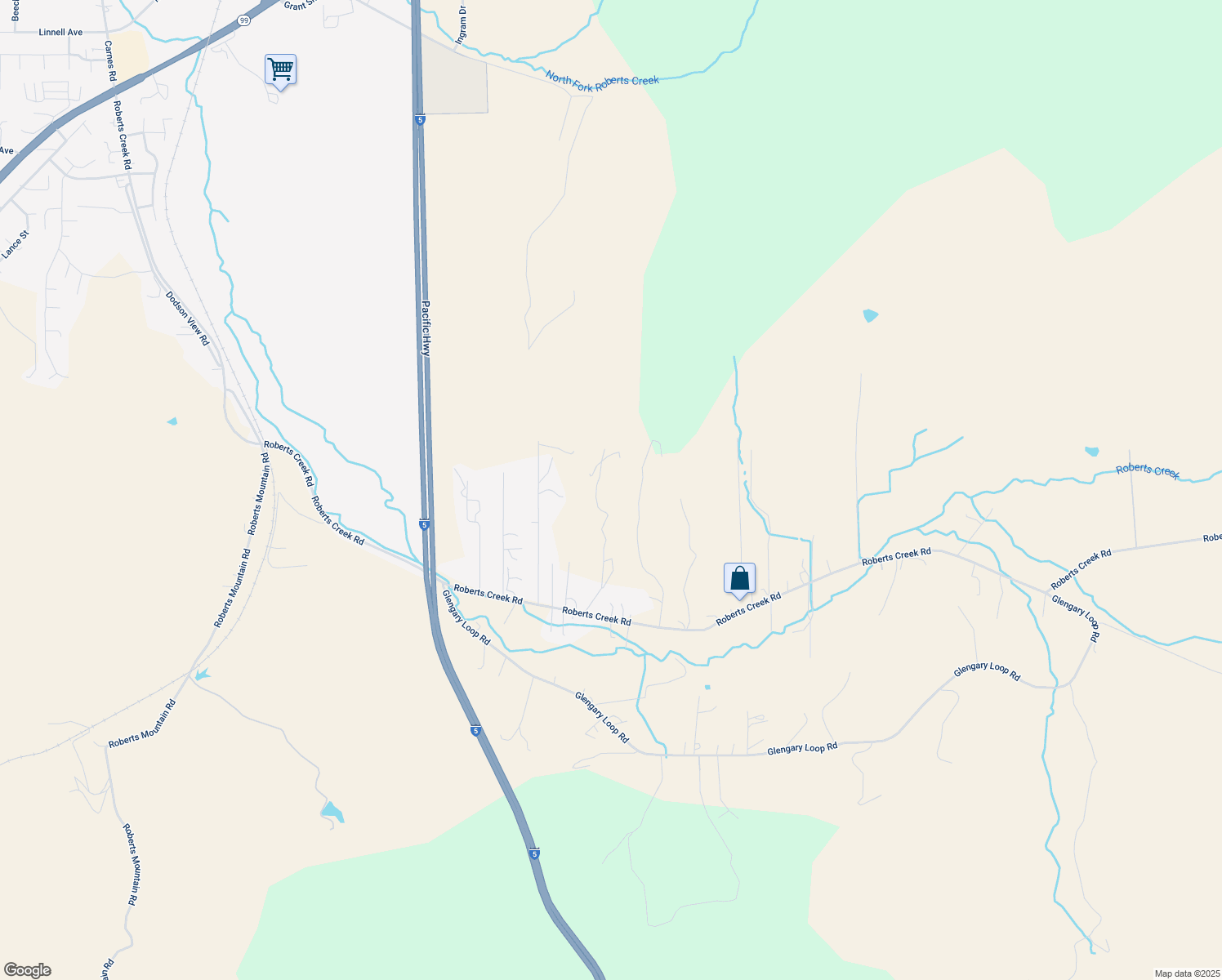 map of restaurants, bars, coffee shops, grocery stores, and more near 485 Hagle Lane in Roseburg