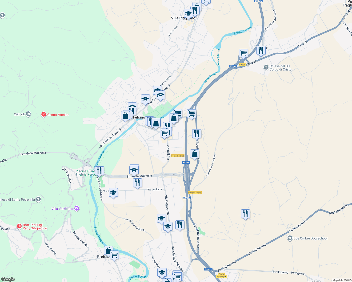 map of restaurants, bars, coffee shops, grocery stores, and more near 12 Via Matilde Serao in Ponte Felcino