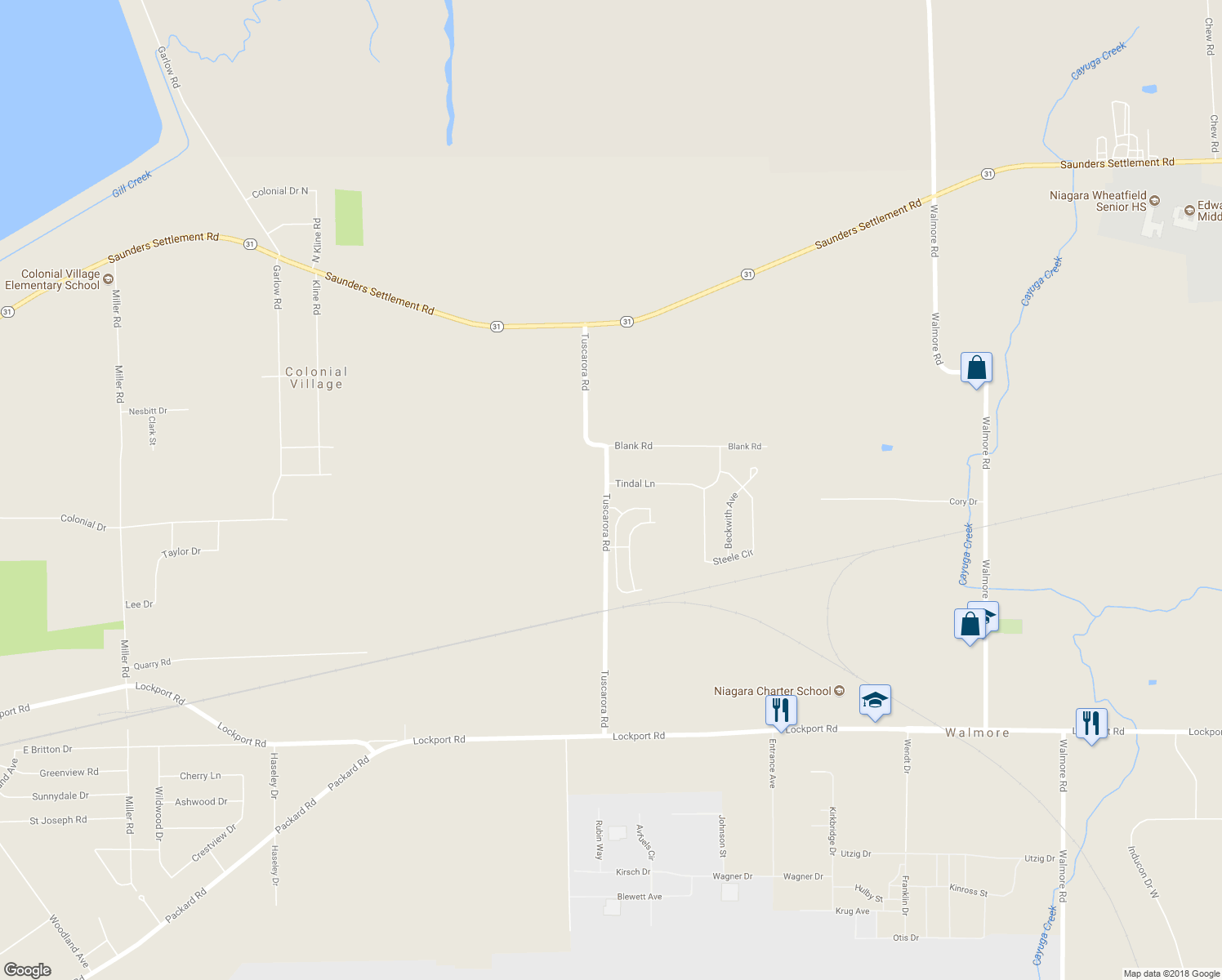 map of restaurants, bars, coffee shops, grocery stores, and more near 4709 Tuscarora Road in Niagara Falls