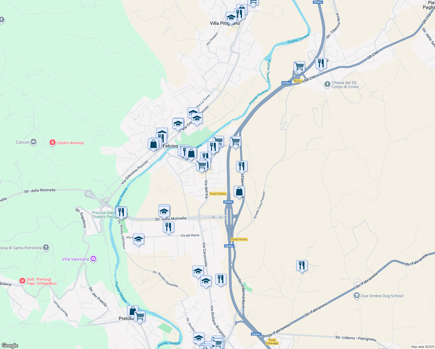 map of restaurants, bars, coffee shops, grocery stores, and more near 12 Via Matilde Serao in Ponte Felcino
