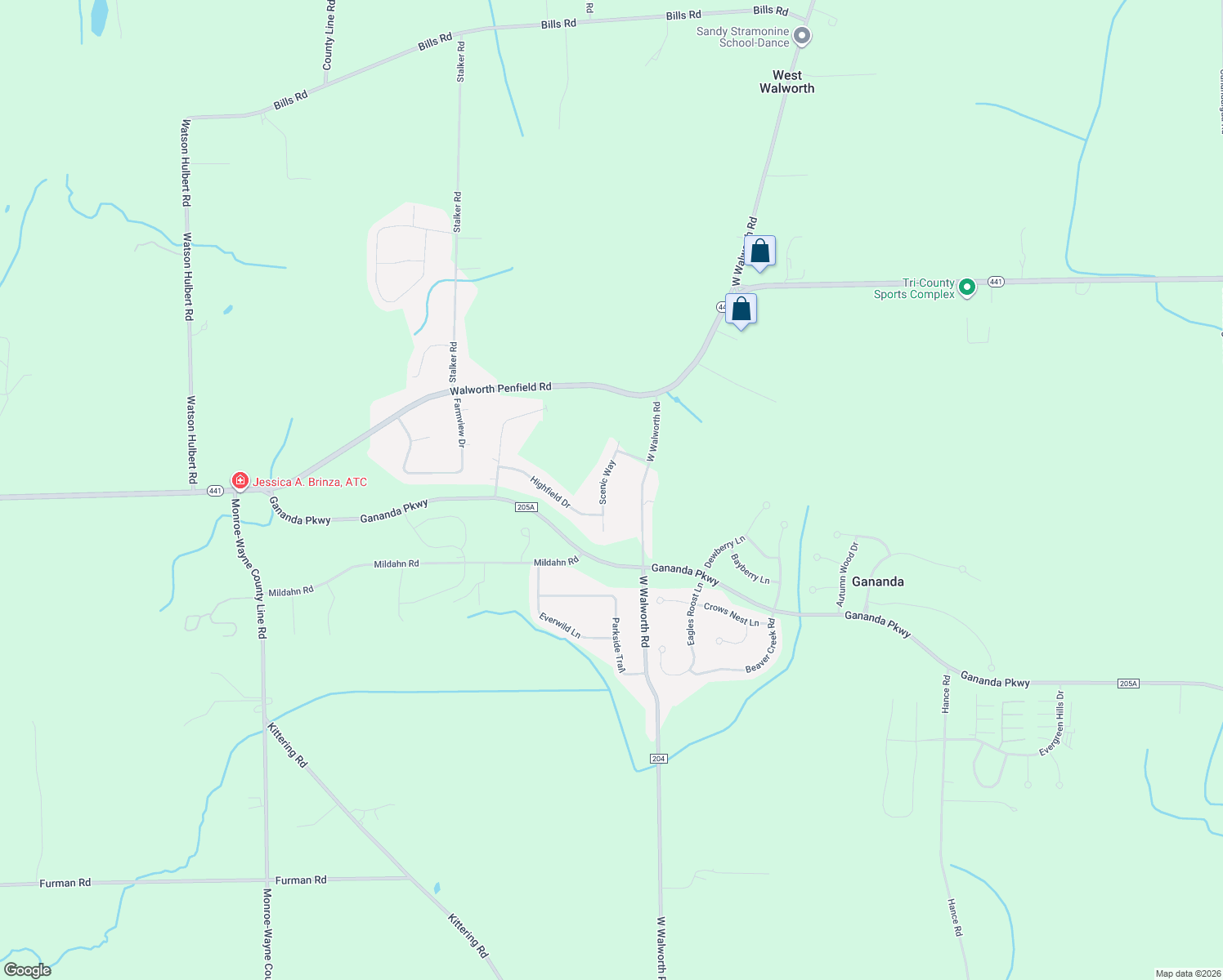 map of restaurants, bars, coffee shops, grocery stores, and more near 3496 Scenic Way in Macedon
