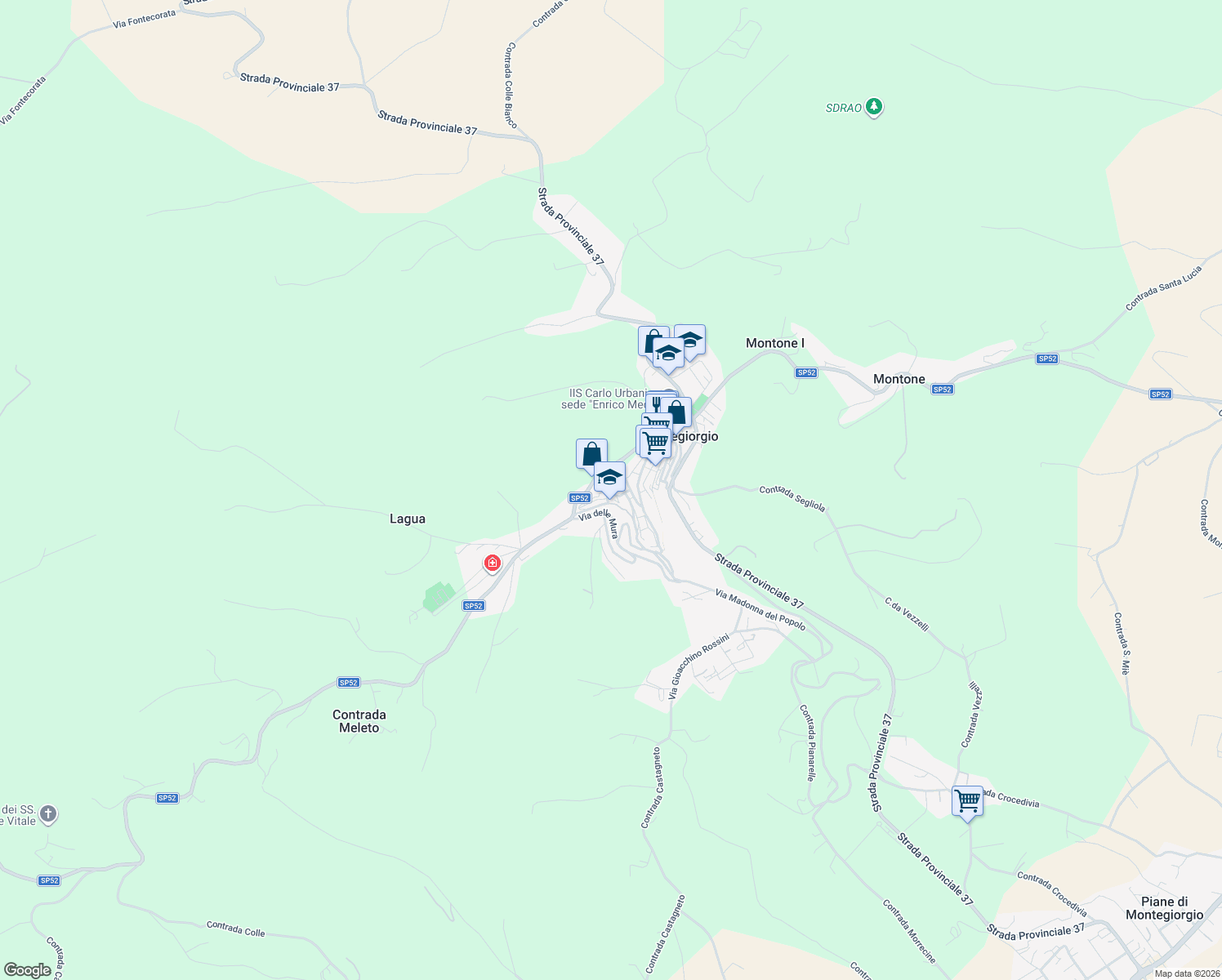 map of restaurants, bars, coffee shops, grocery stores, and more near 43 Via Cestoni in Montegiorgio