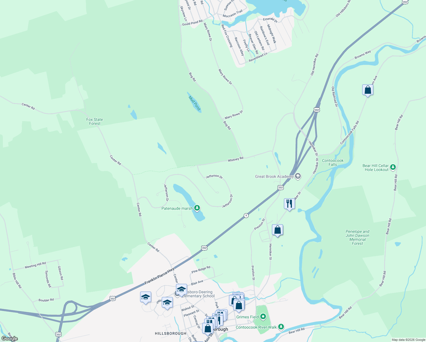 map of restaurants, bars, coffee shops, grocery stores, and more near 273 Jefferson Drive in Hillsboro