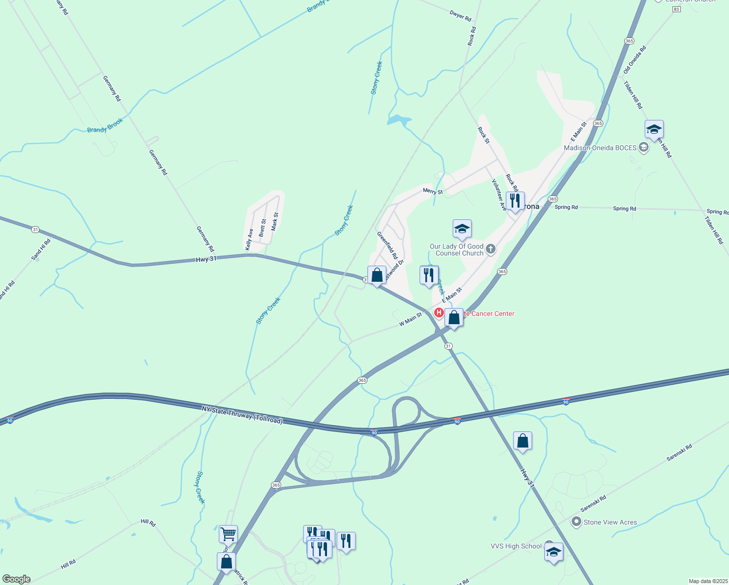 map of restaurants, bars, coffee shops, grocery stores, and more near 5604 Station St in Verona