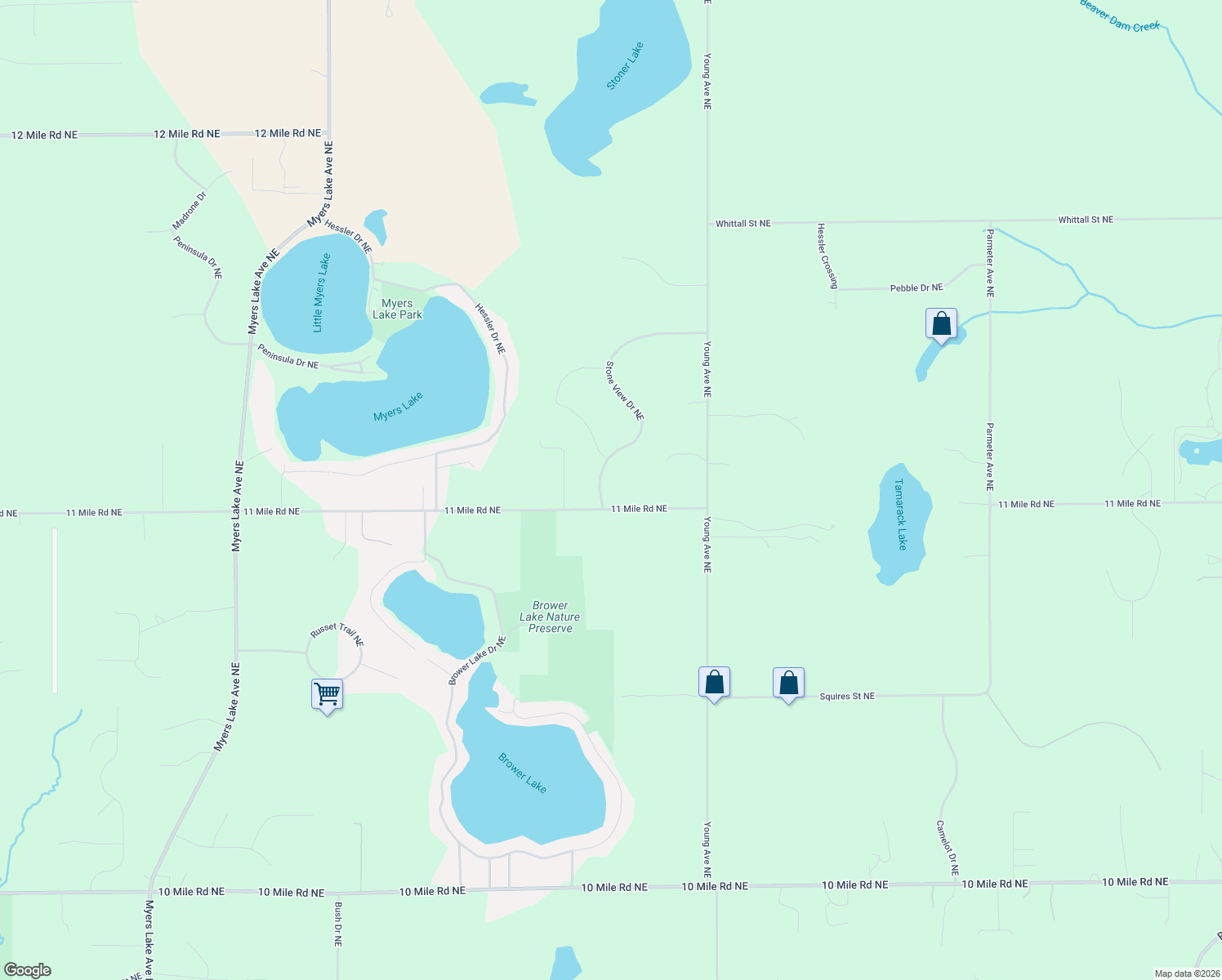 map of restaurants, bars, coffee shops, grocery stores, and more near 9212 Stone View Drive Northeast in Rockford