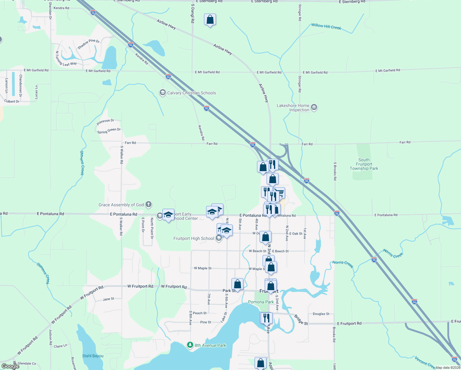 map of restaurants, bars, coffee shops, grocery stores, and more near 3428 Briar Hill in Fruitport Charter township